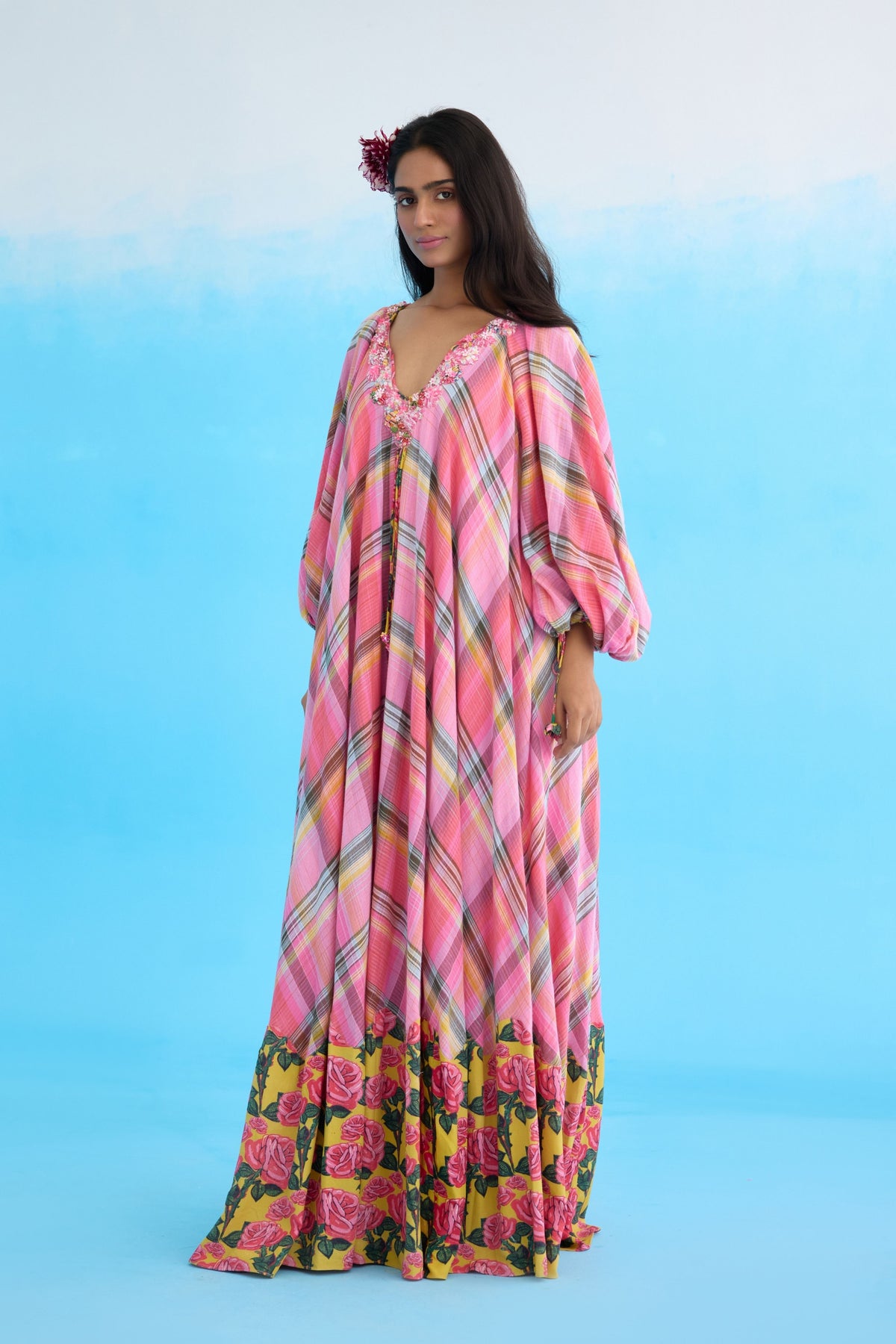 Pink Madras Checks Maxi Dress