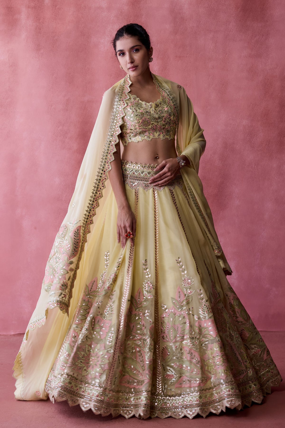 Yellow Mirror Work Lehenga Set