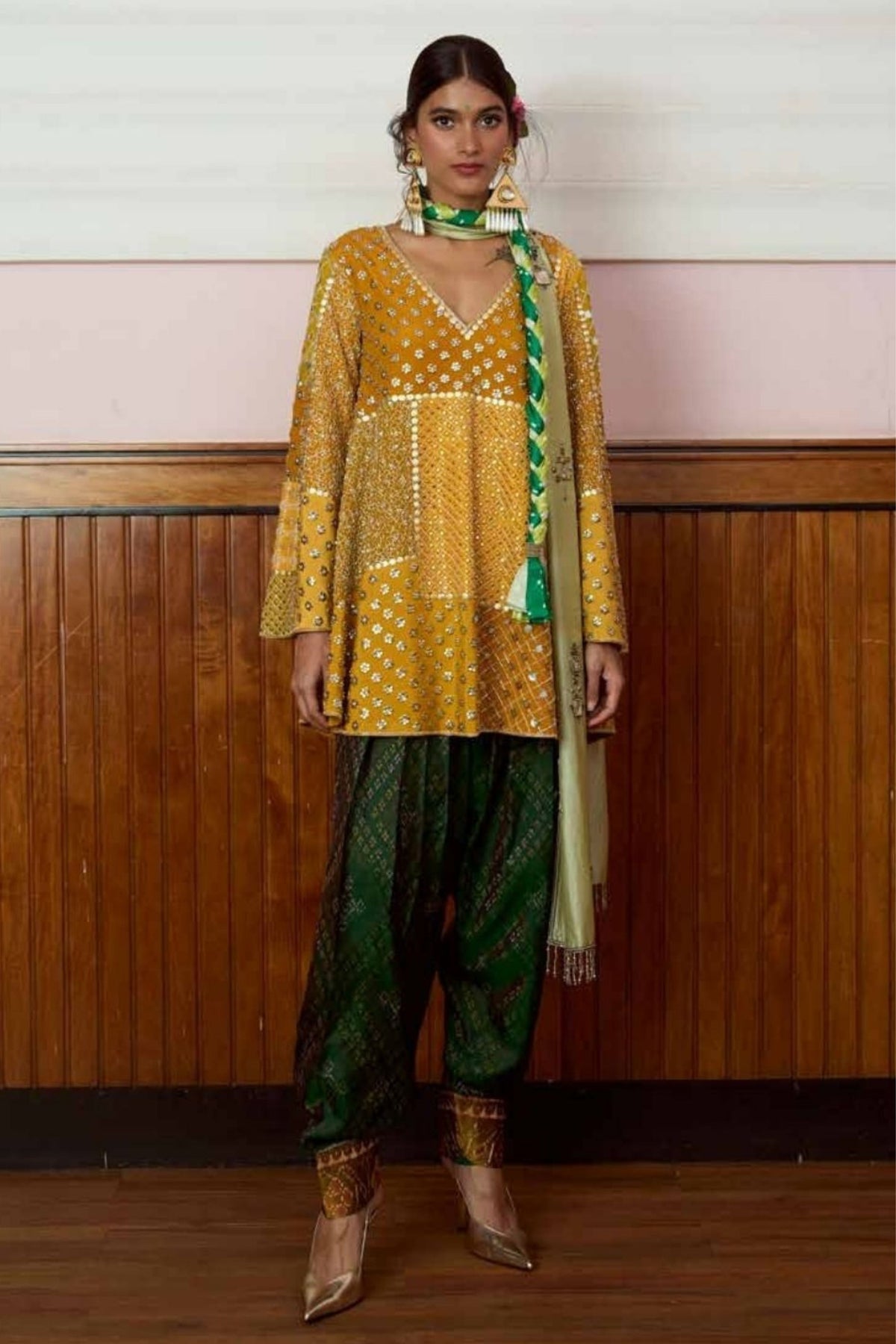 Zeenat Mustard Green Kurta Set