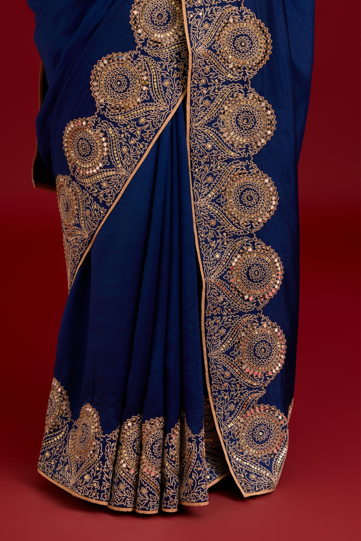 Navy Blue Silk Saree Set