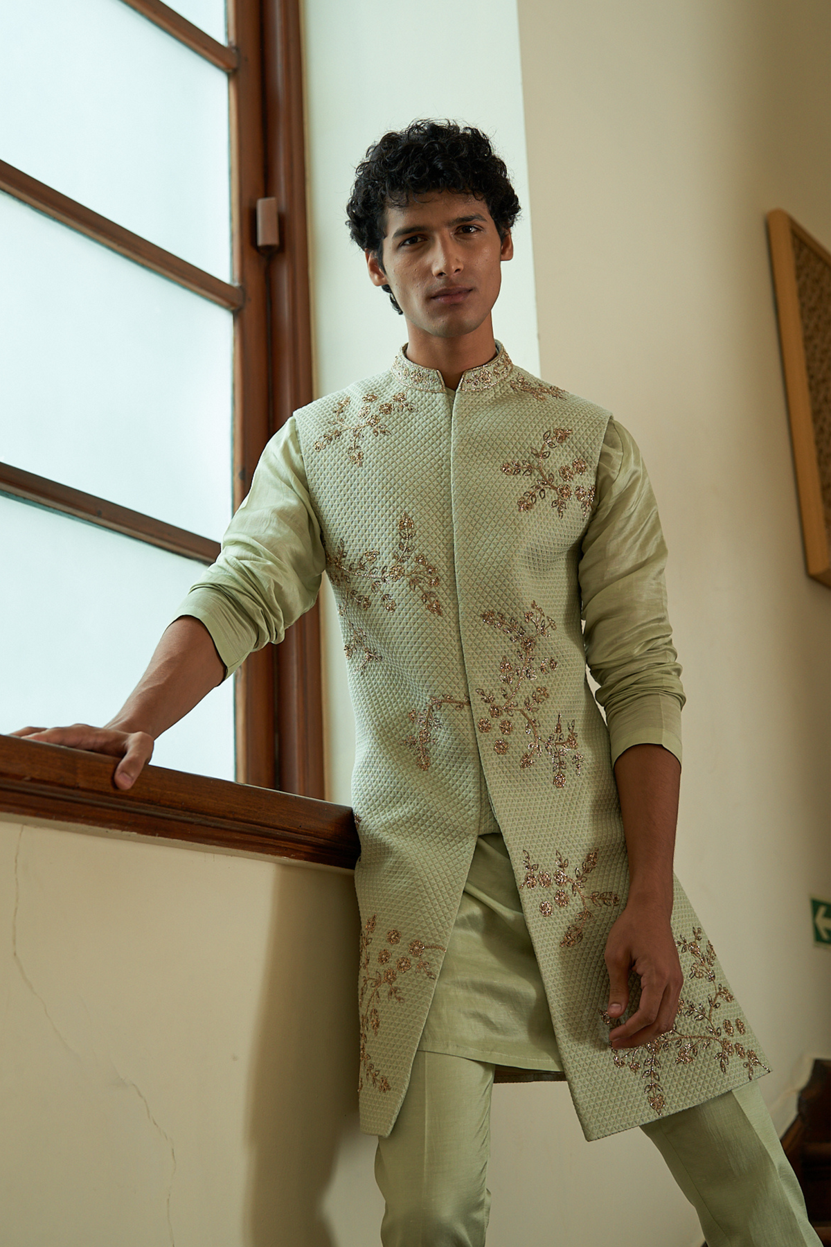 Celedon Sleeveless Sherwani