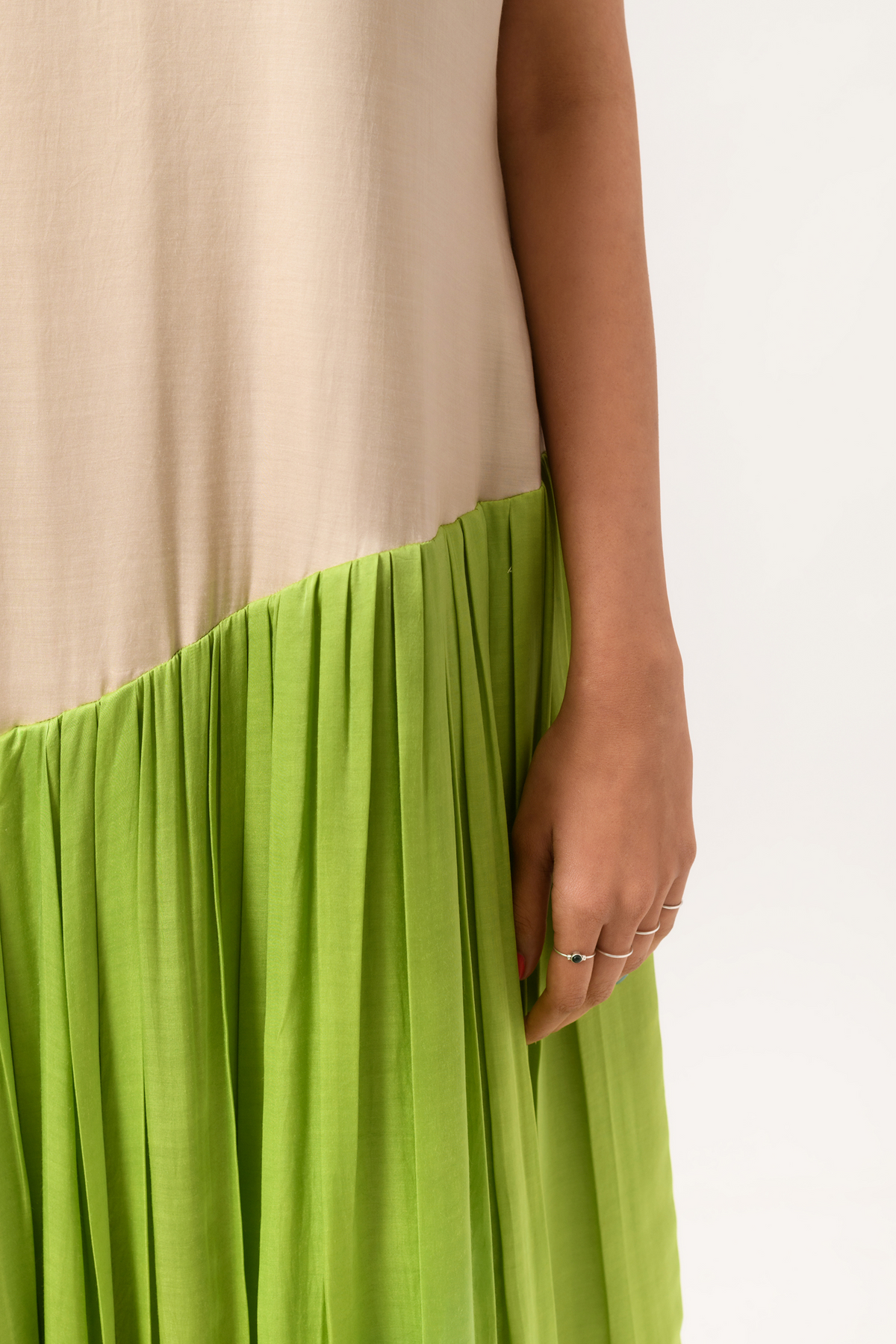 Ecru green gather dress