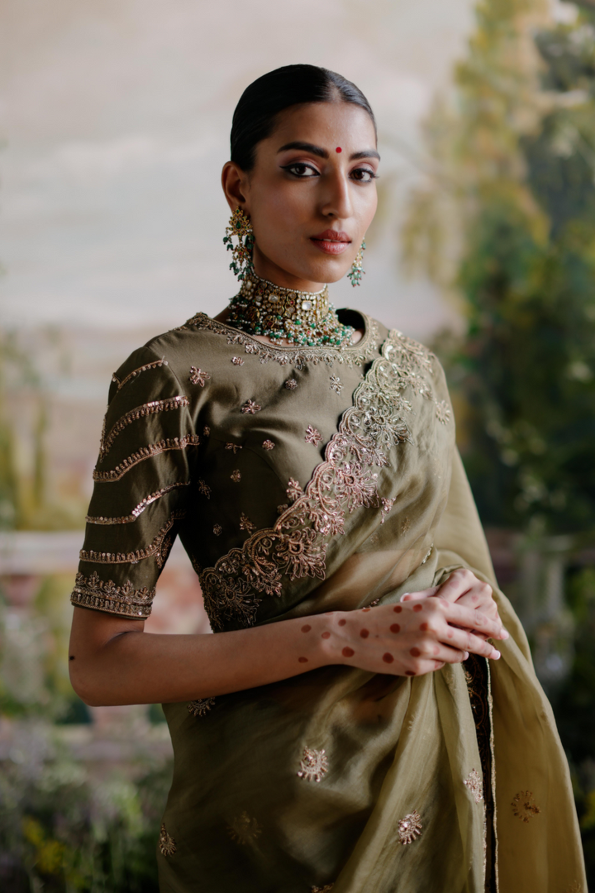 Olive Green Saree Set