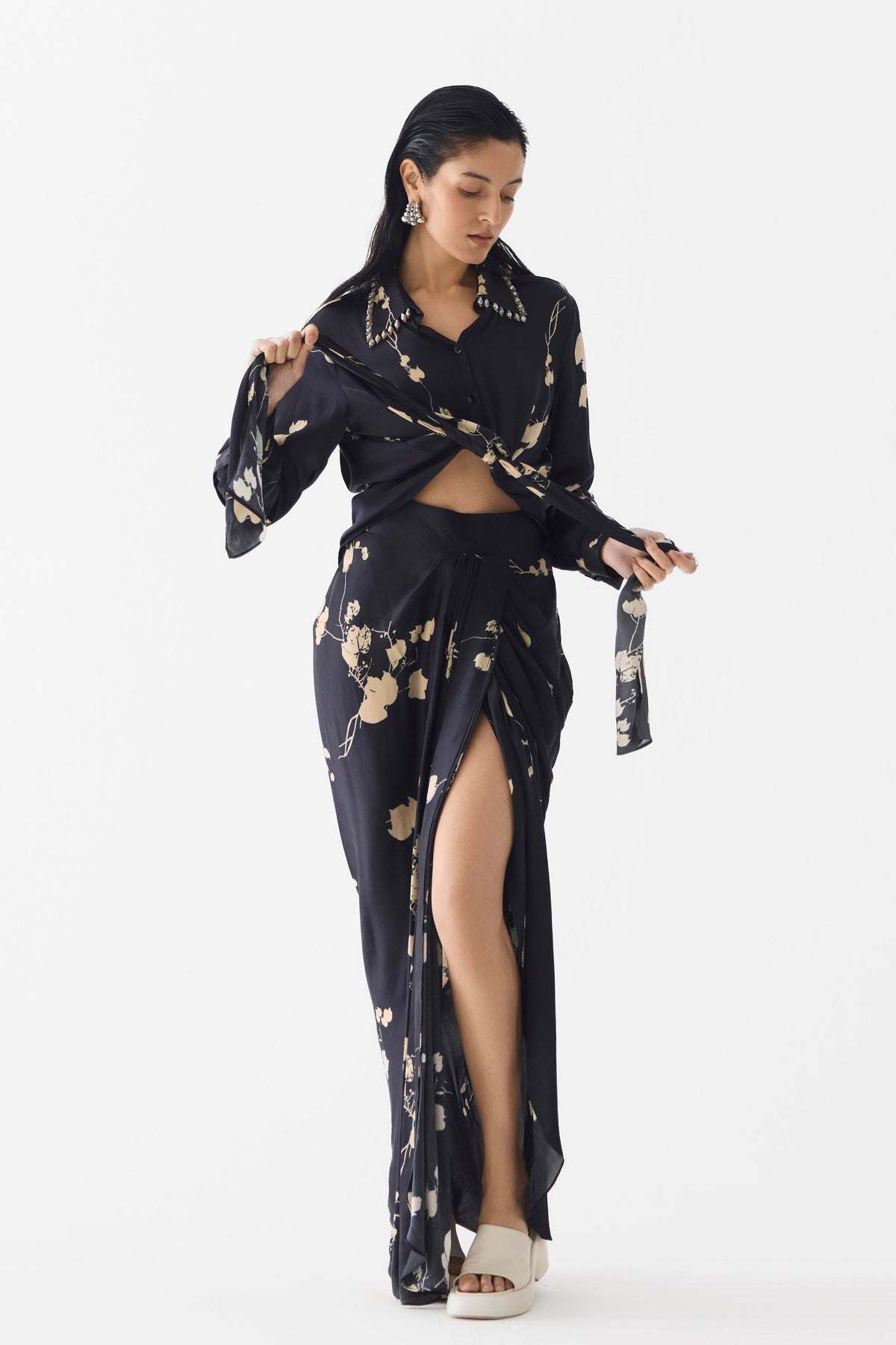 Black Sakura Crop Top & Skirt