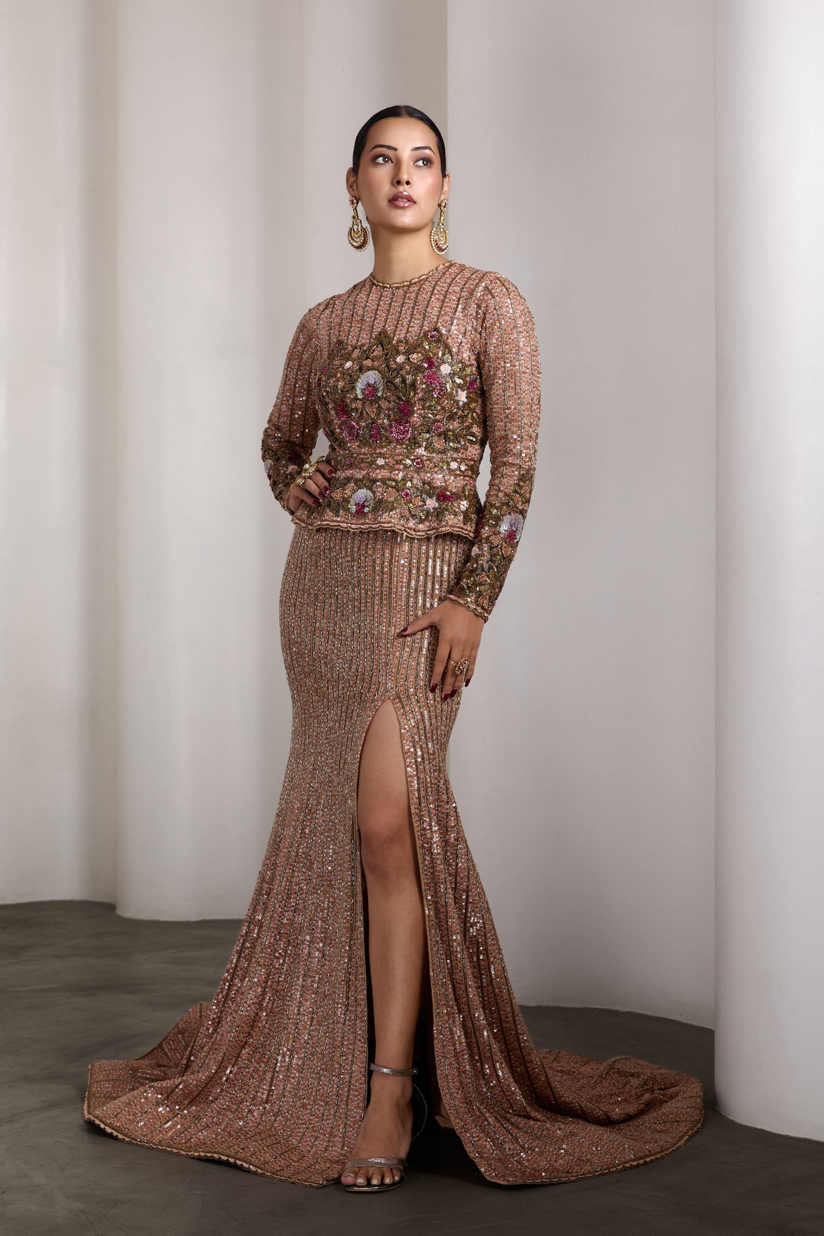 Peplum Embroidered Gown