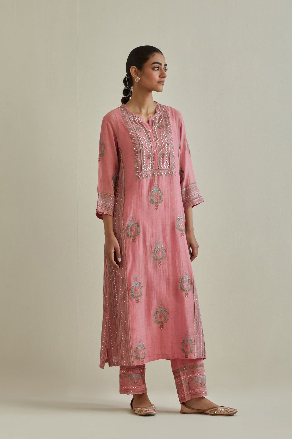 Pink Embroidered Straight Kurta Set