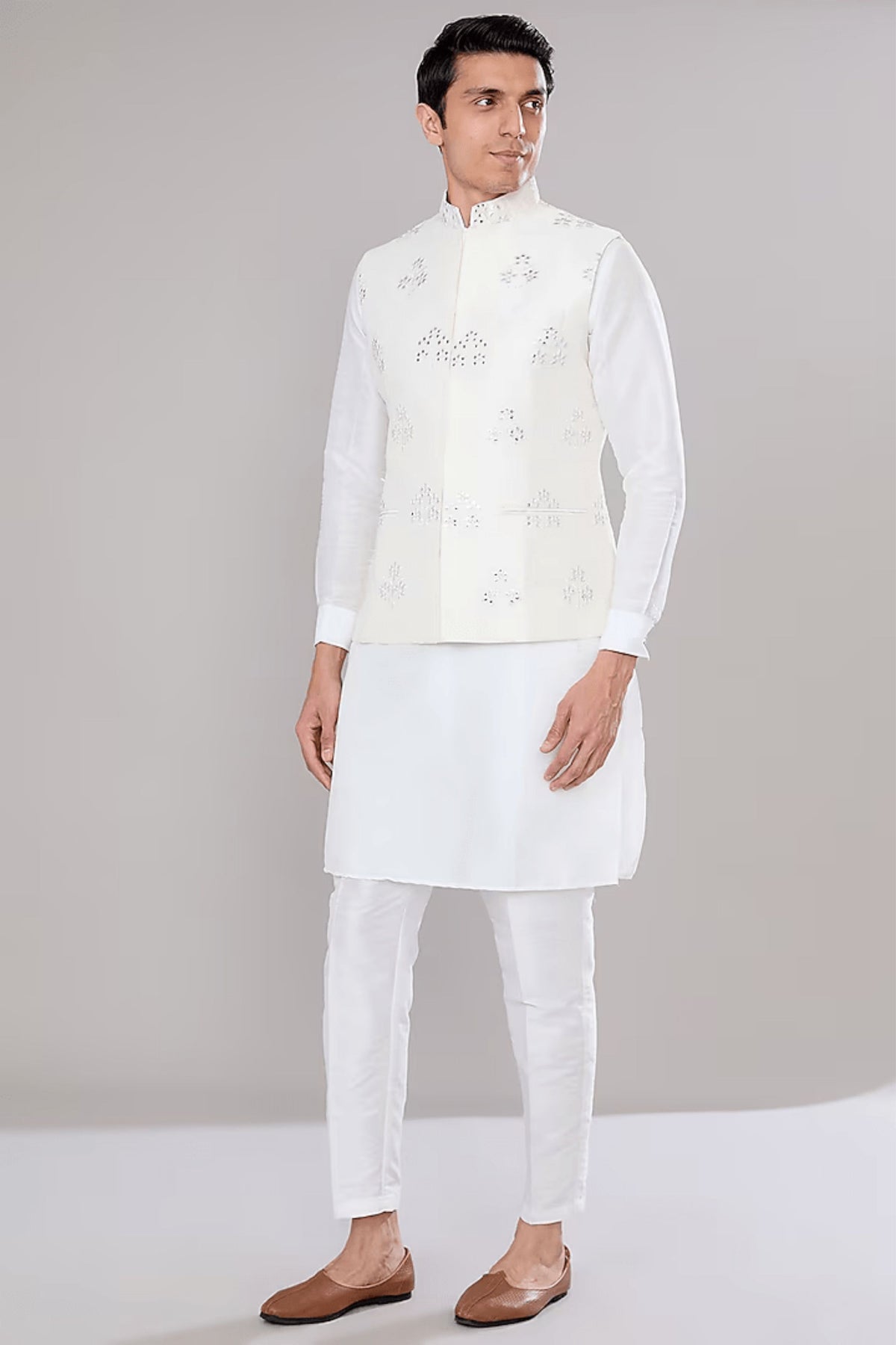 Off White Embroidered Kurta-jacket Set