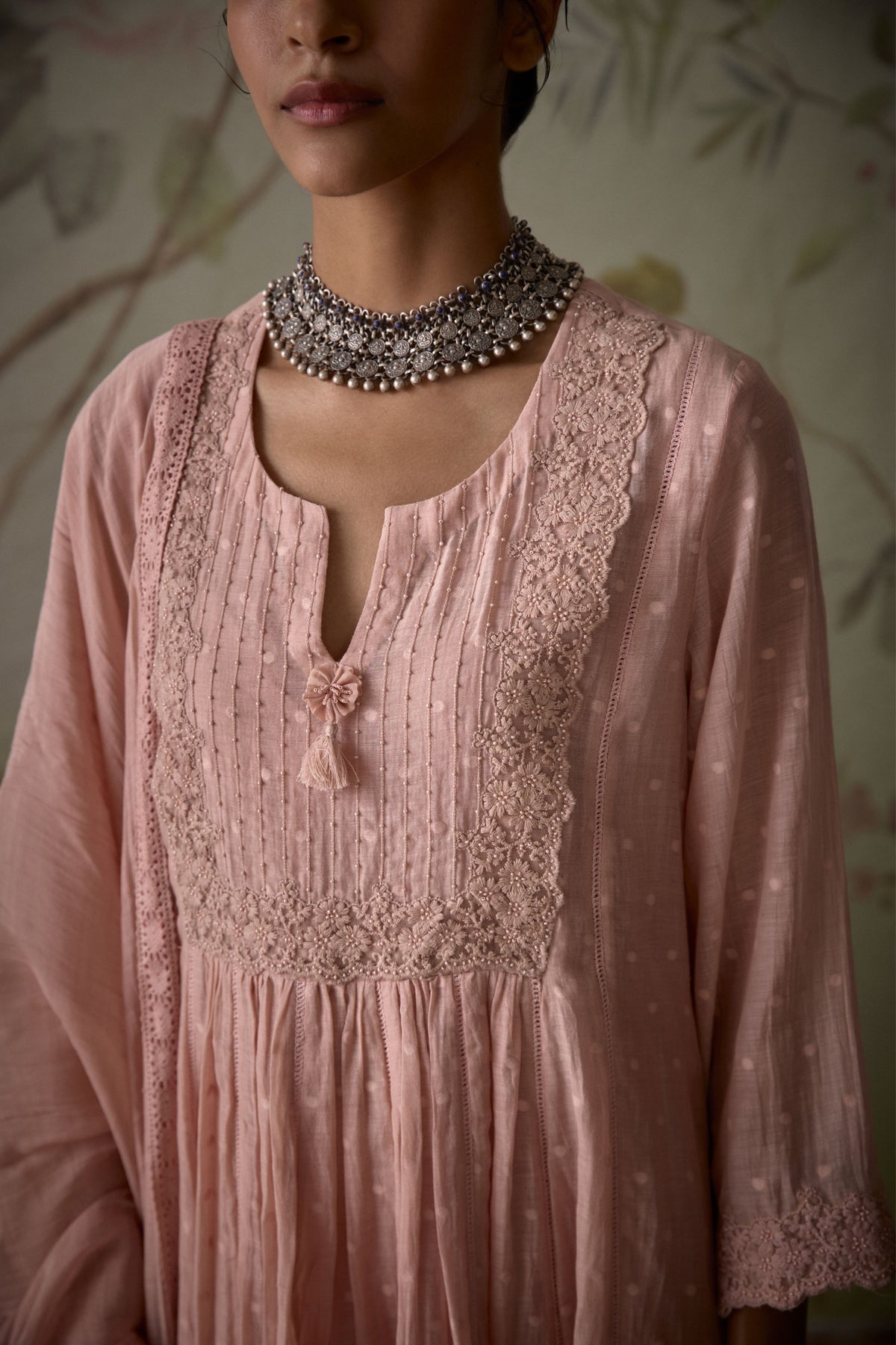 Pink Lace A-line Kurta Set