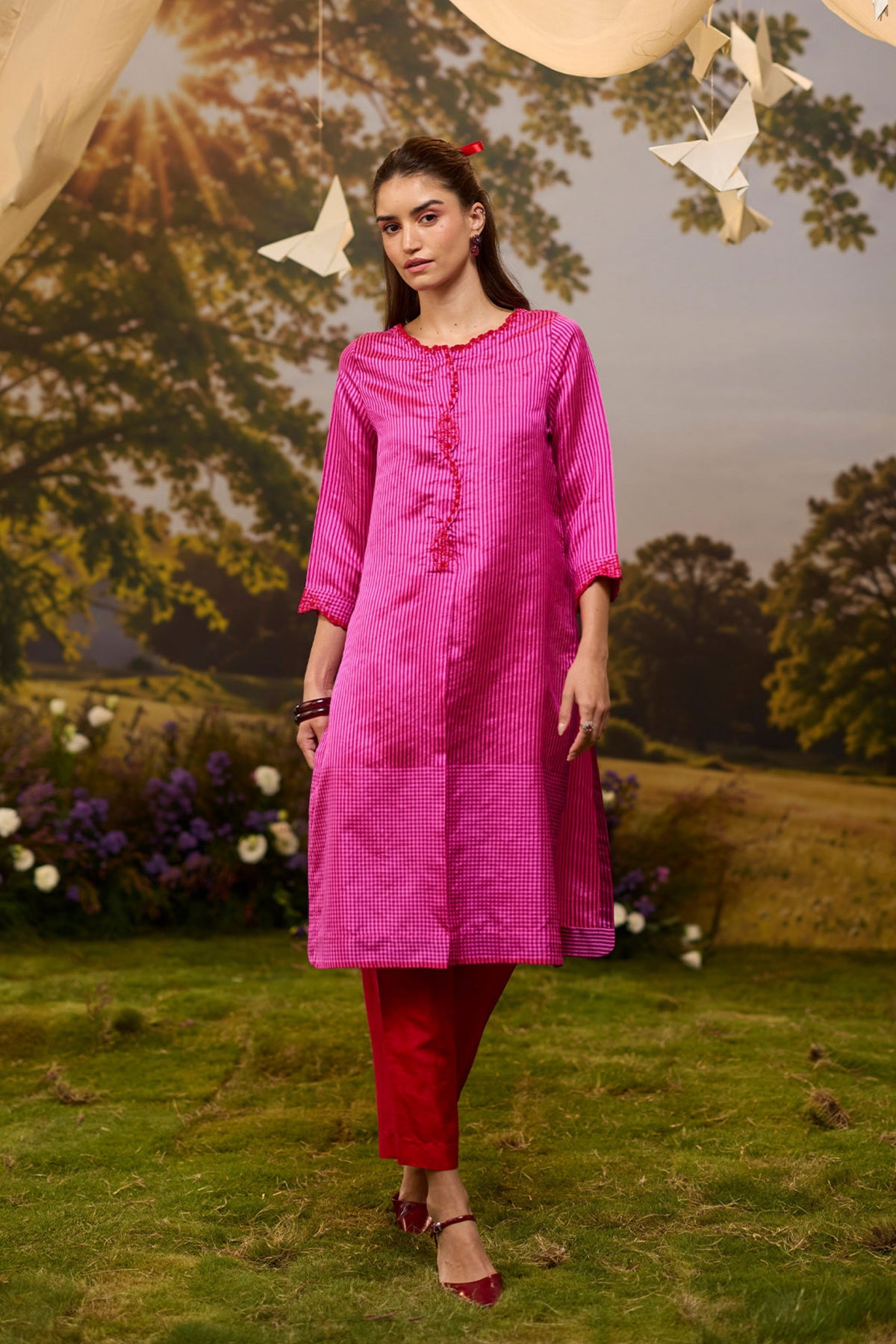 Rhythm n Rhyme Embroidered Pink Kurta Set