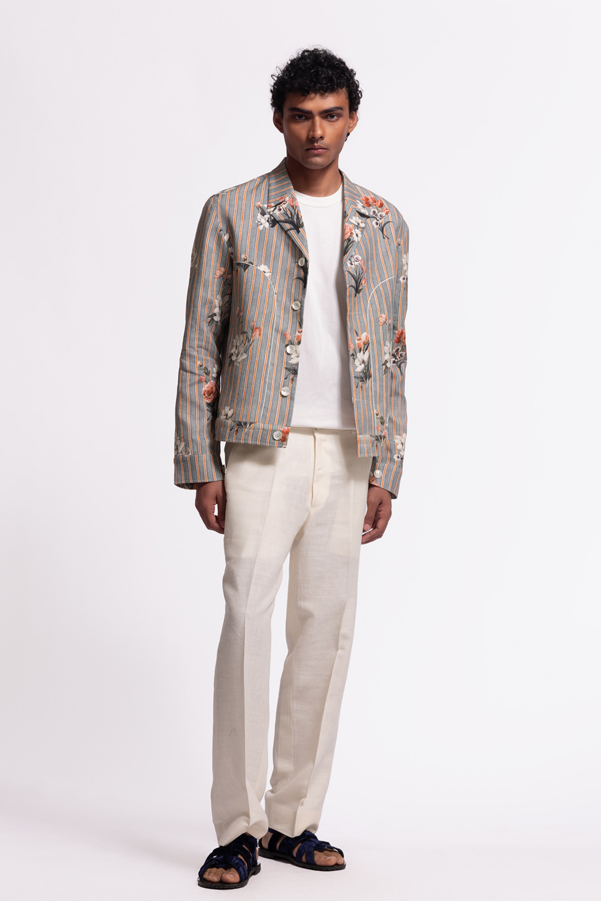 Striped and Floral Printed Jacket