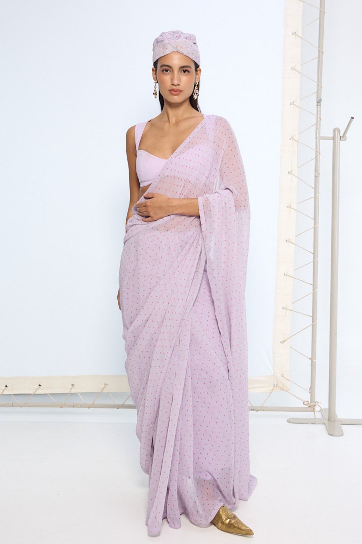Lavender Polka Dotted Saree