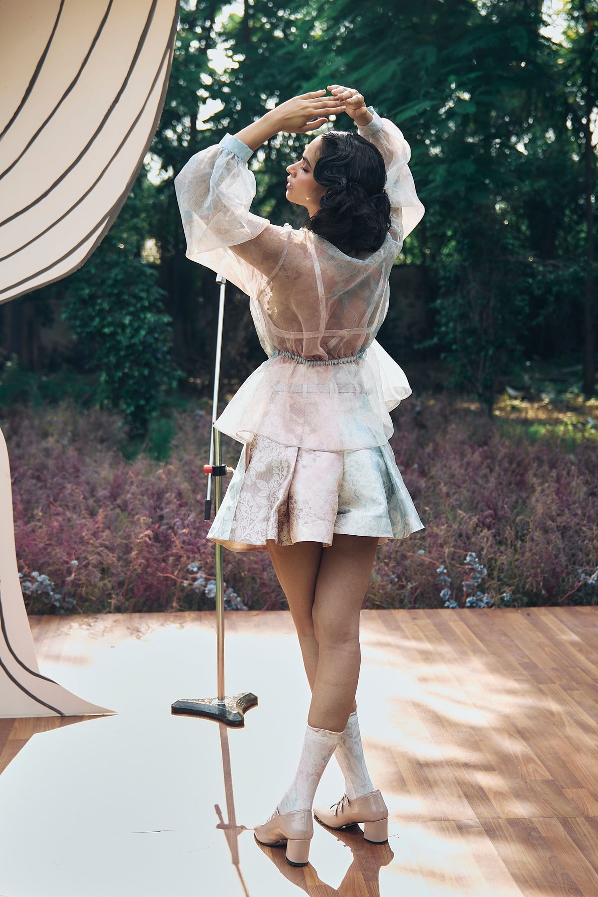 Maxim Sheer Embellished Jacket and Pleated Mini Skorts