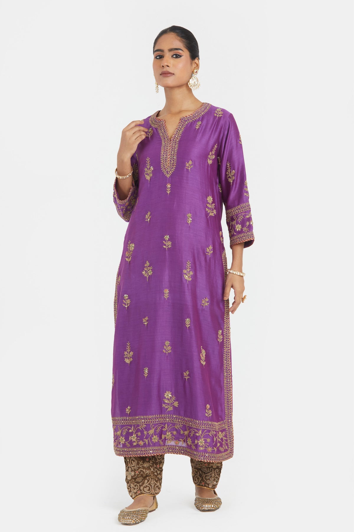 Purple Chanderi Kurta Set