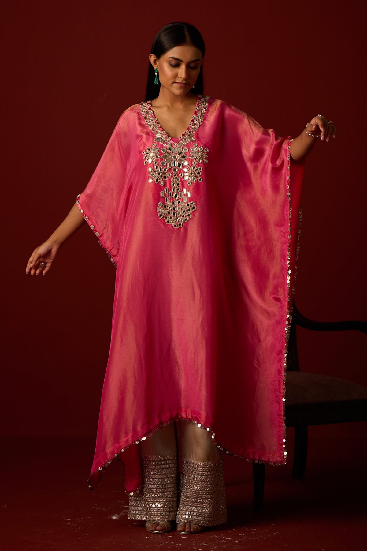 Rani Pink Mirror Work Kaftan
