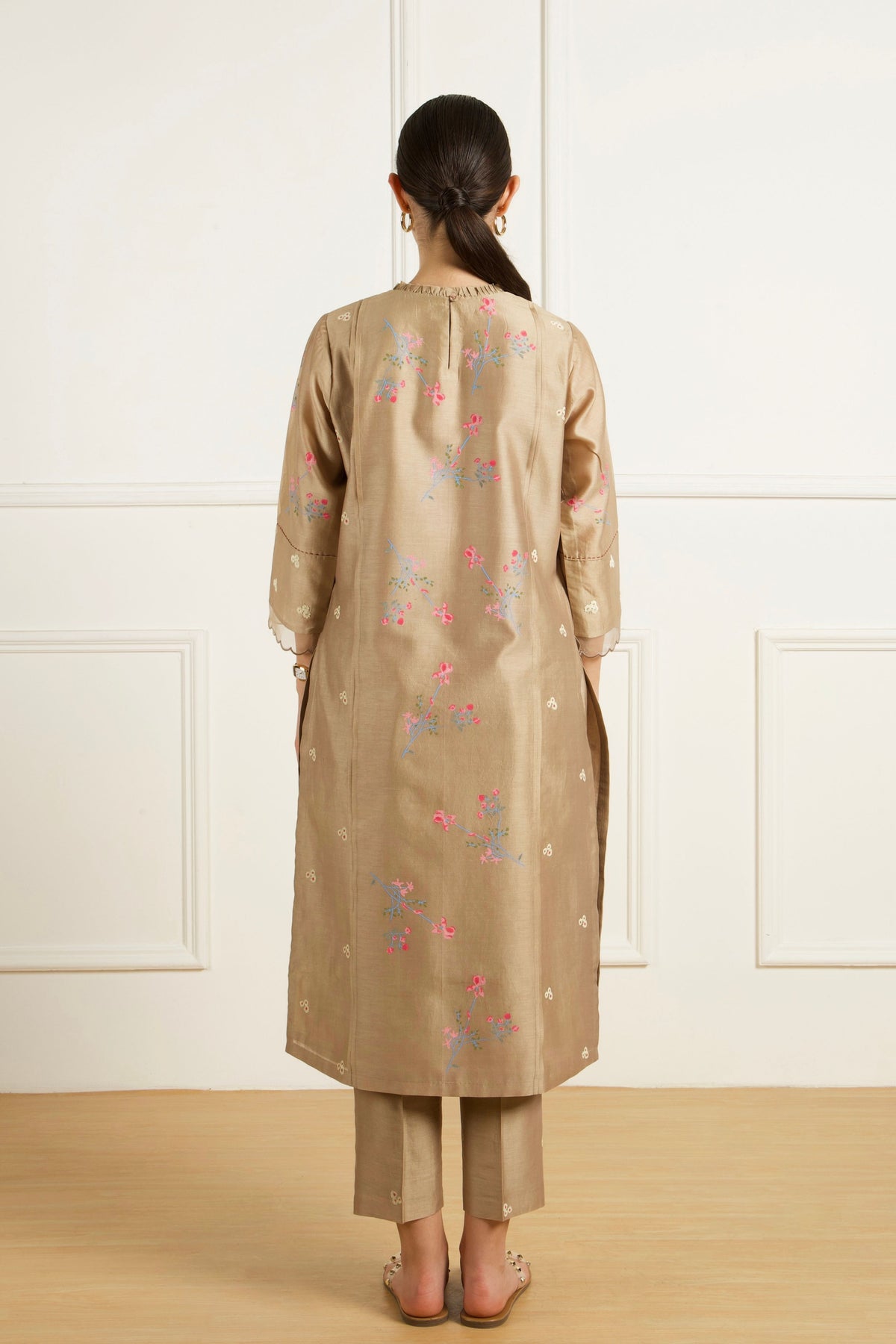 Beige Front Pleats Kurta Set