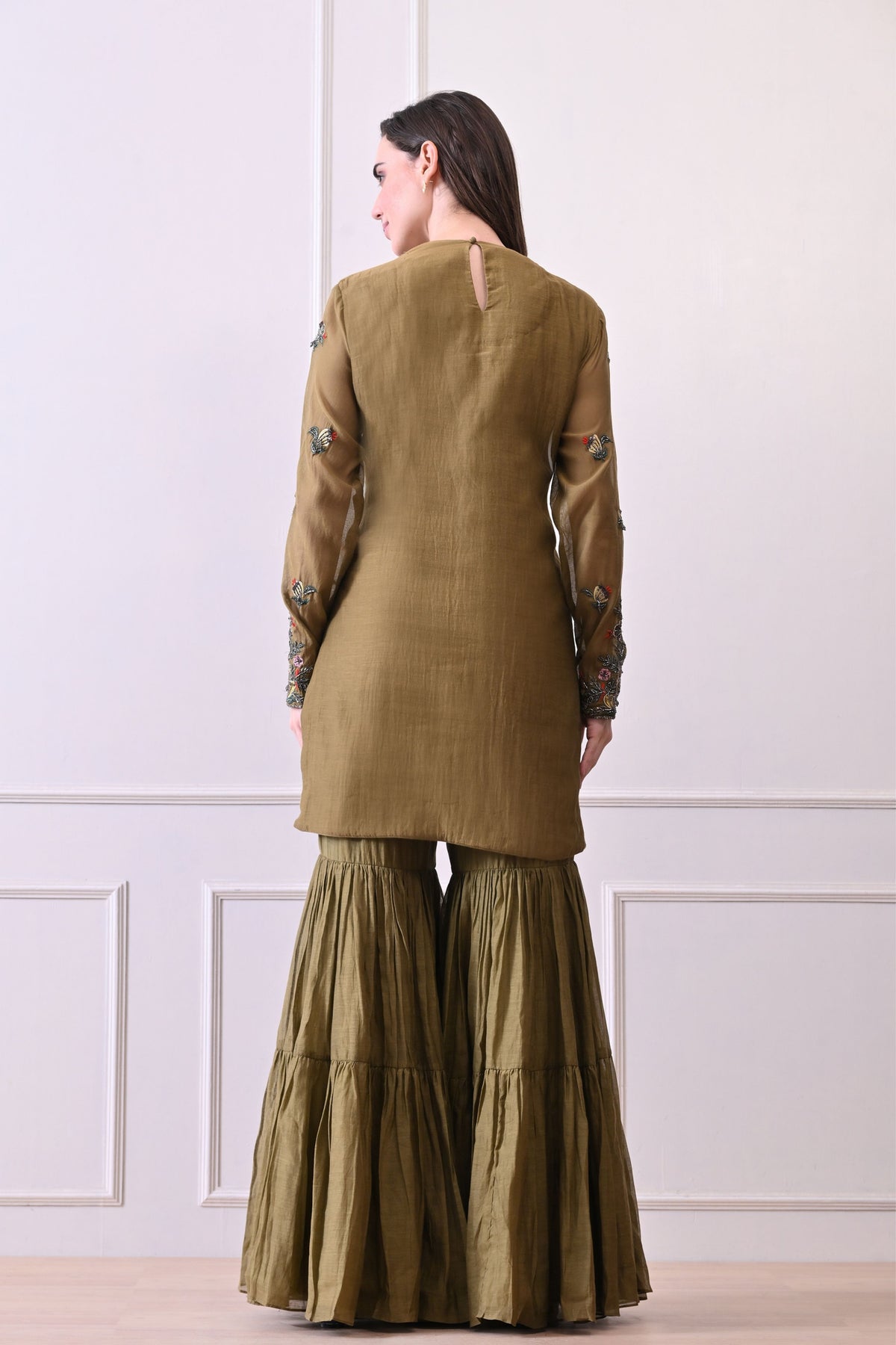 Olive Zardozi Embroidered Sharara Set