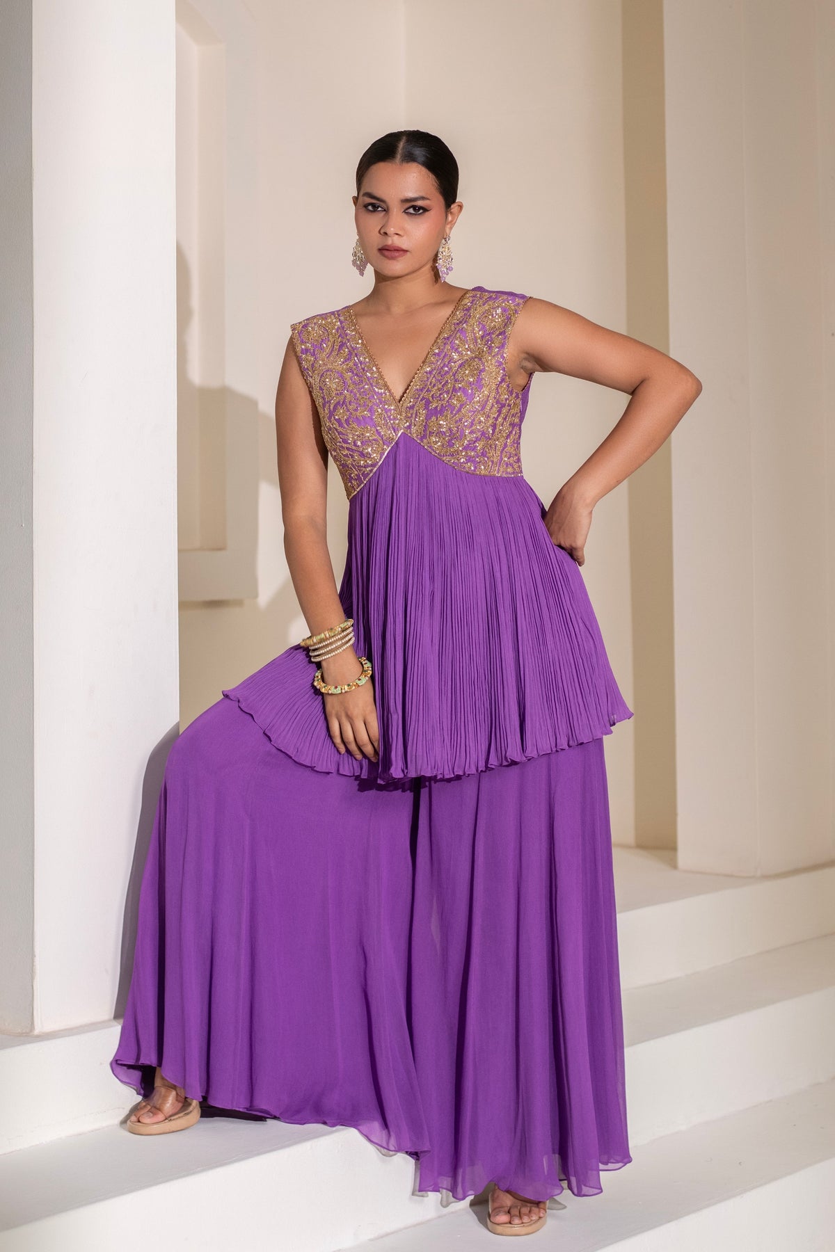 Purple  Embellished Sharara Set