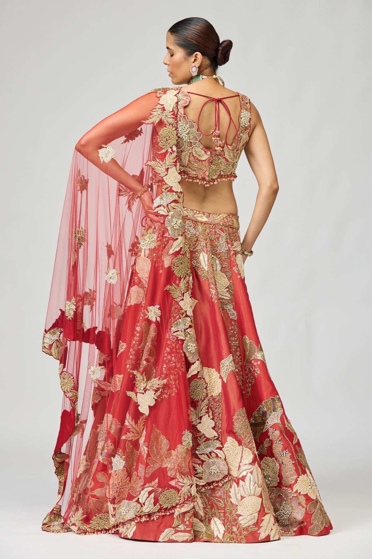Red & Gold Zari Dabka Embellished Lehenga Set