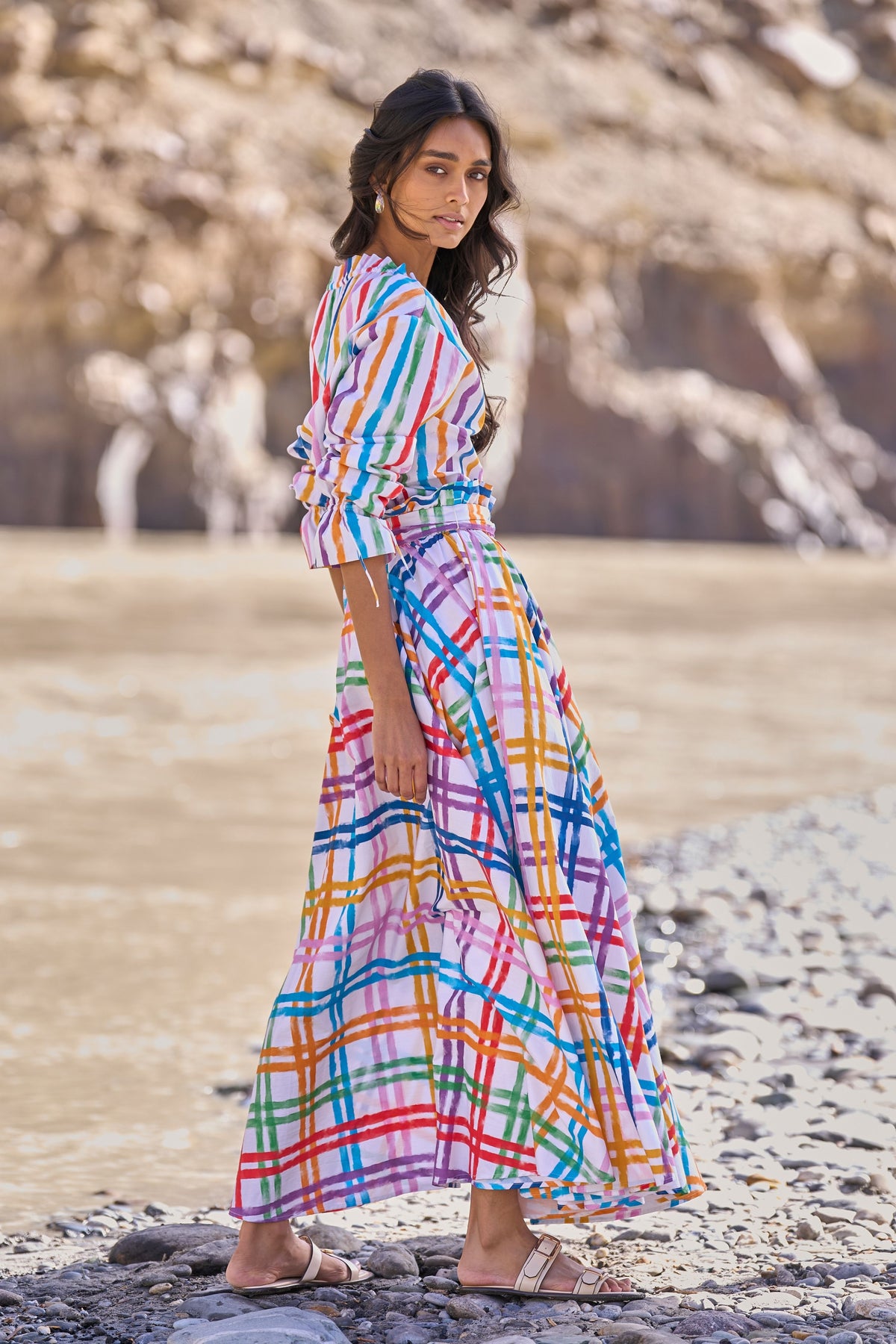 Multi Check &amp; Stripe Skirt Set