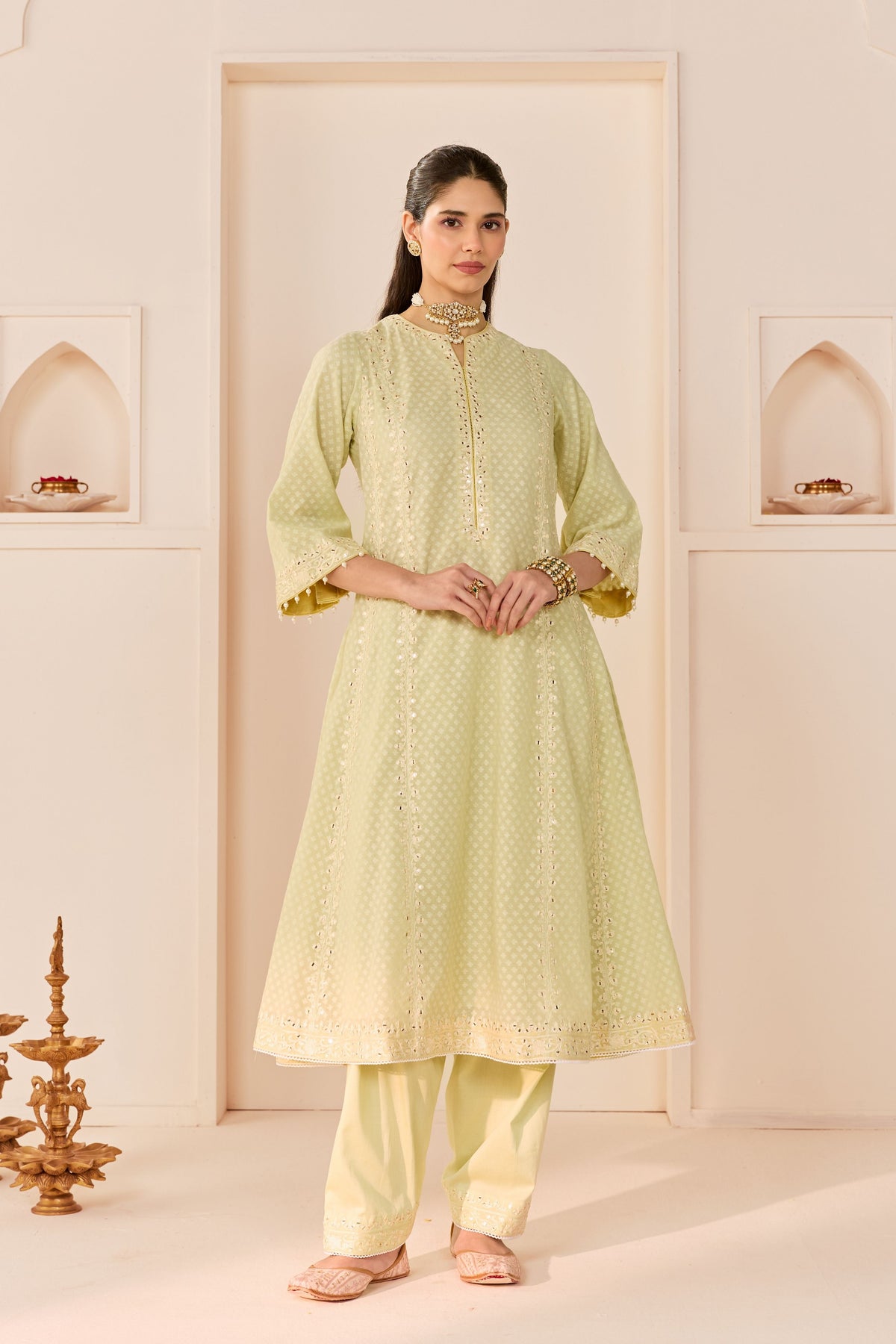 Firdaus Mint Green Long Kalidaar Chauga Set