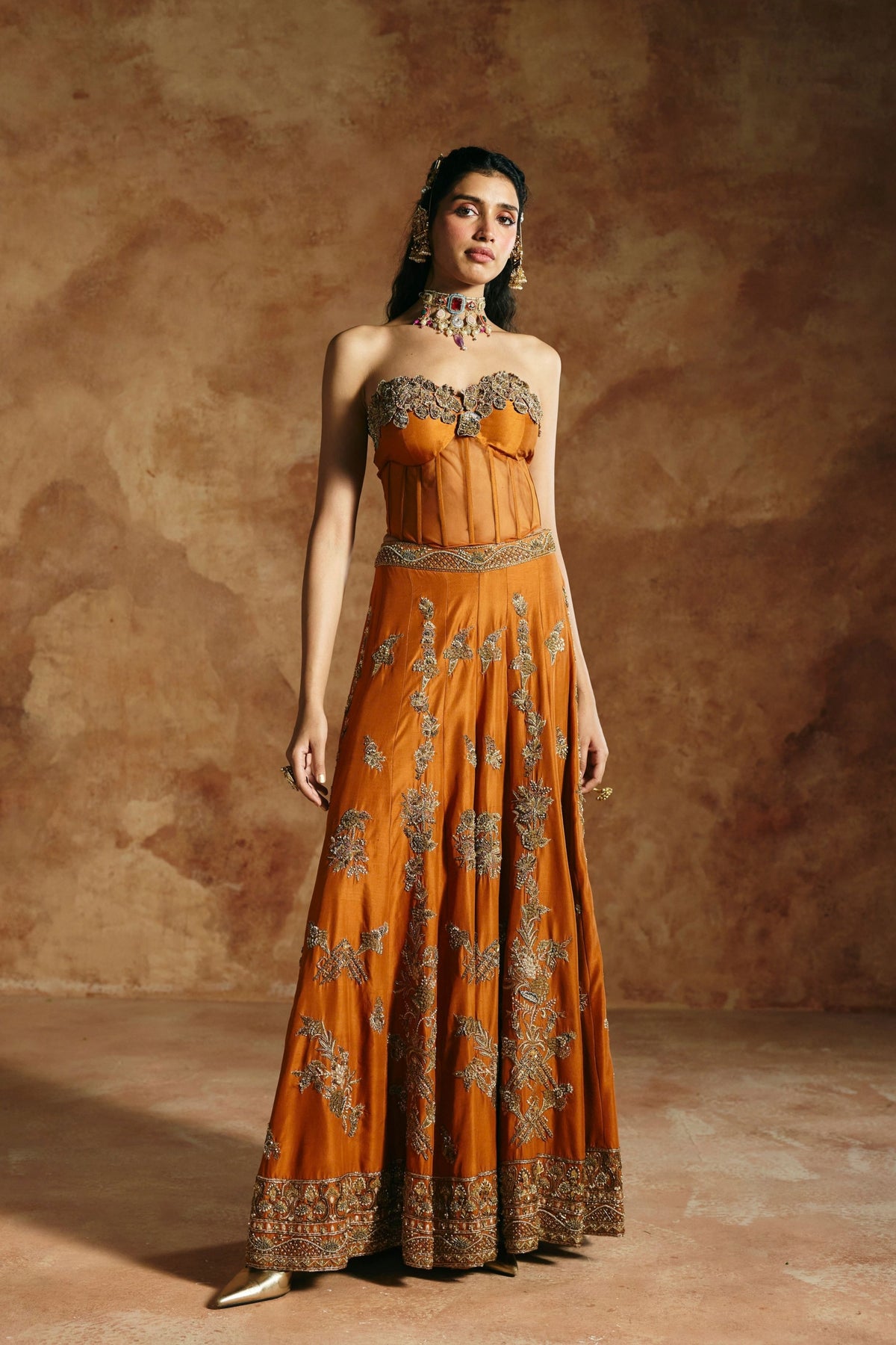 Orange Zardozi Sindh Jacket Set