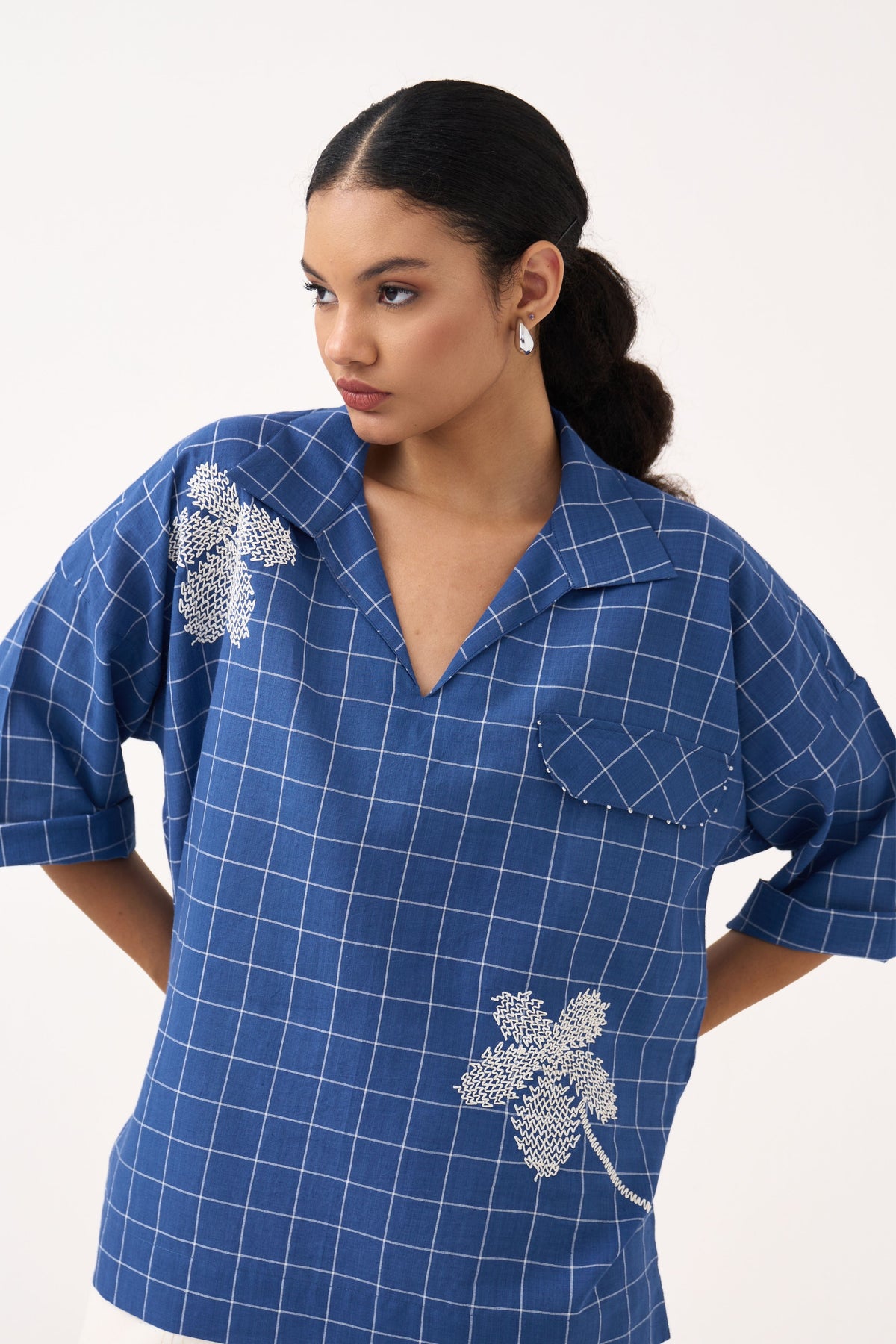 Embroidered V Neck Top
