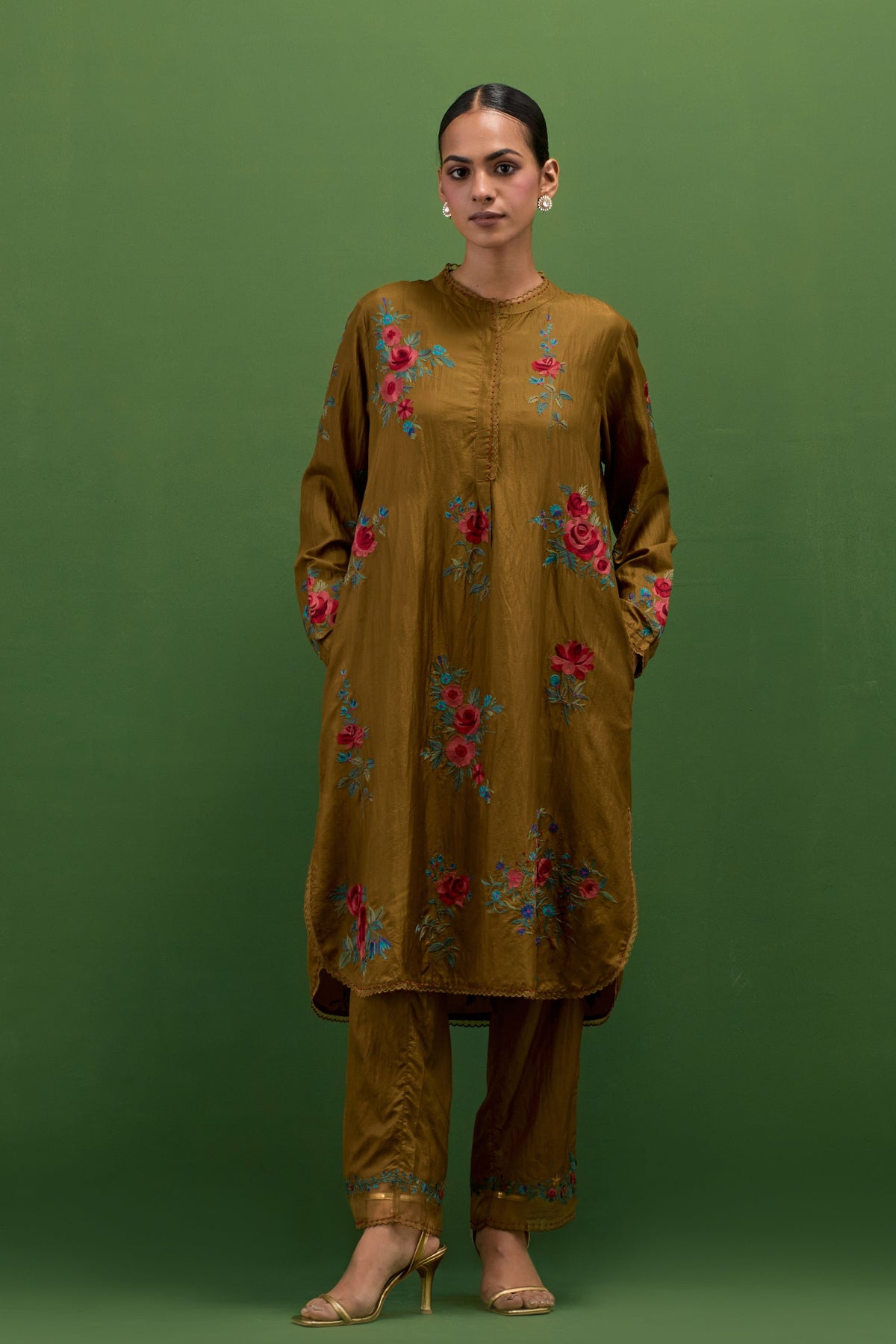 Olive Rose Embroidery Kurta Set