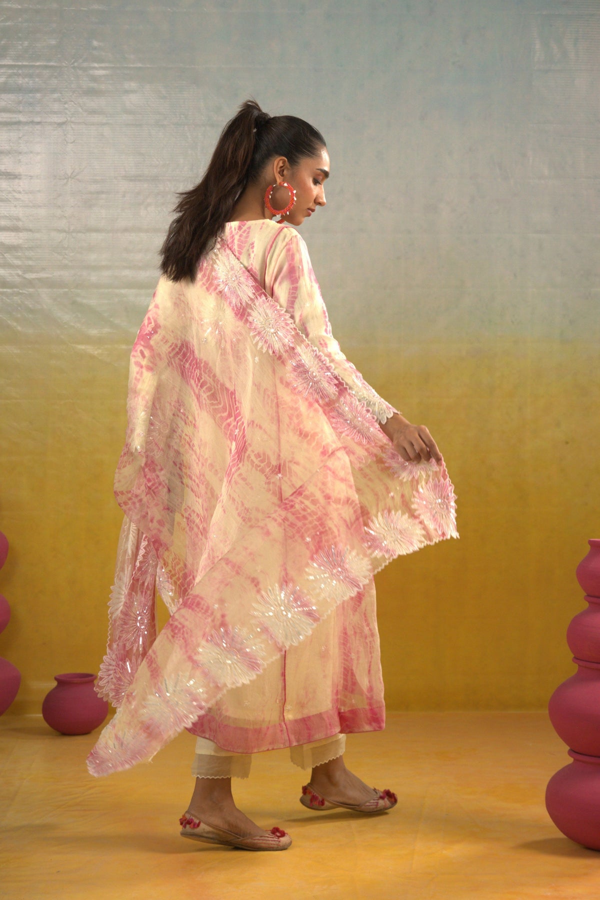 Tie & Dye Organza Anarkali Set