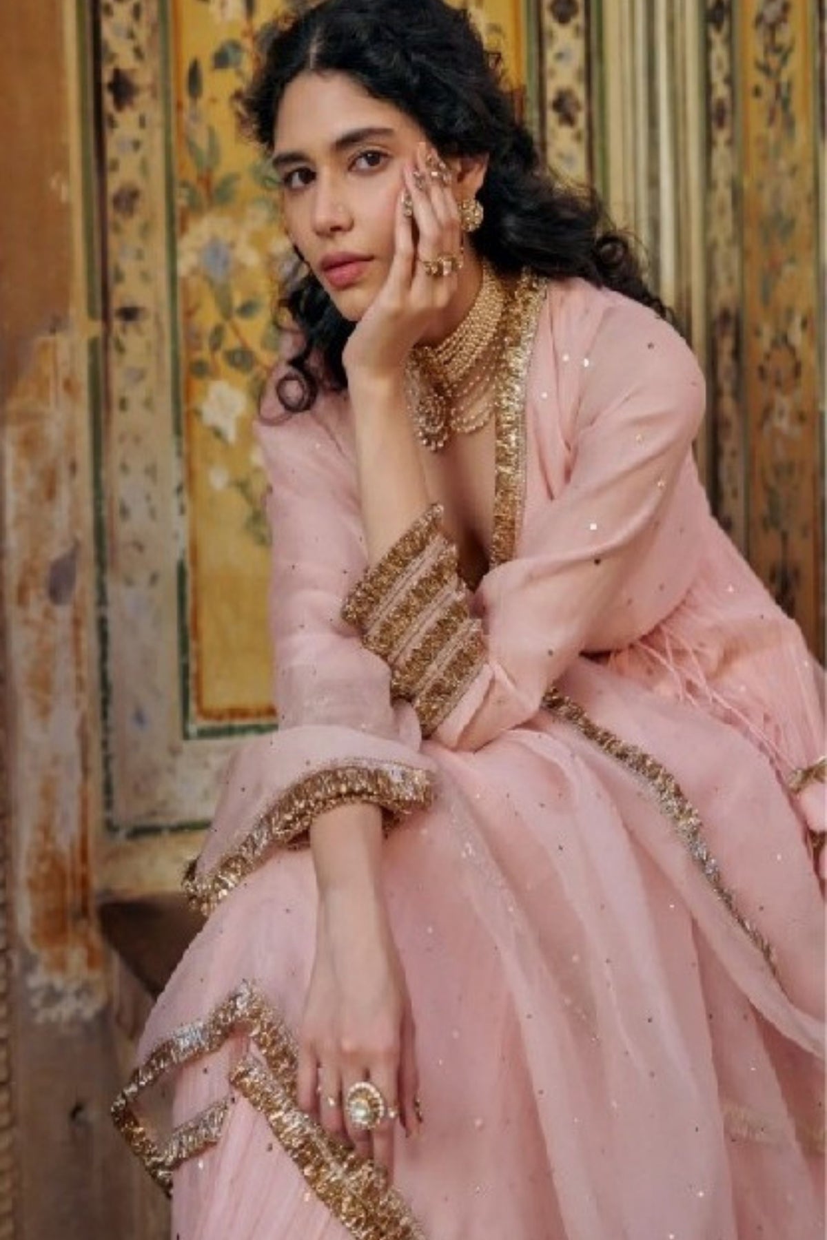 Vintage Blush Tiered Angrakha Set