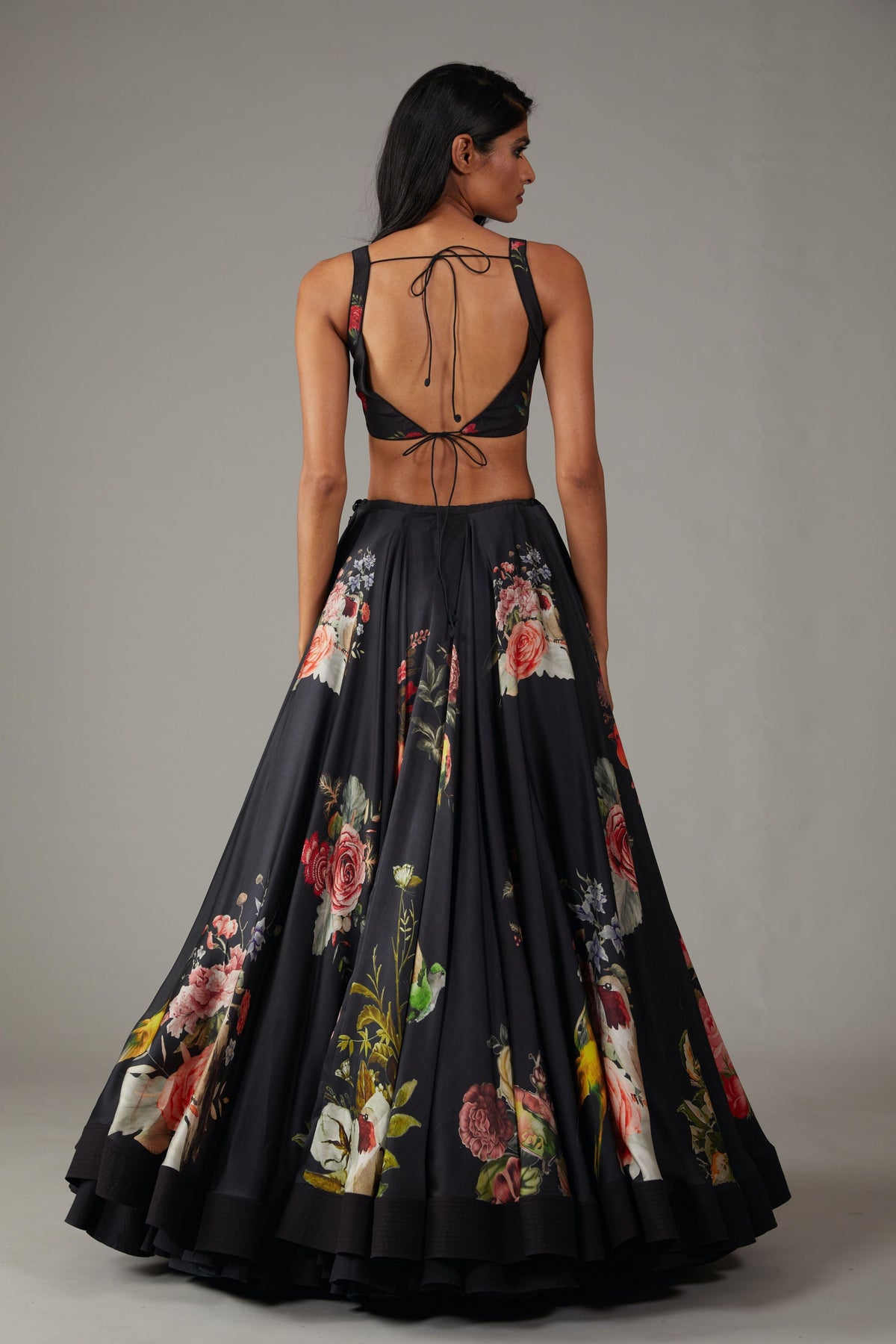 Black Satin Lehenga Set