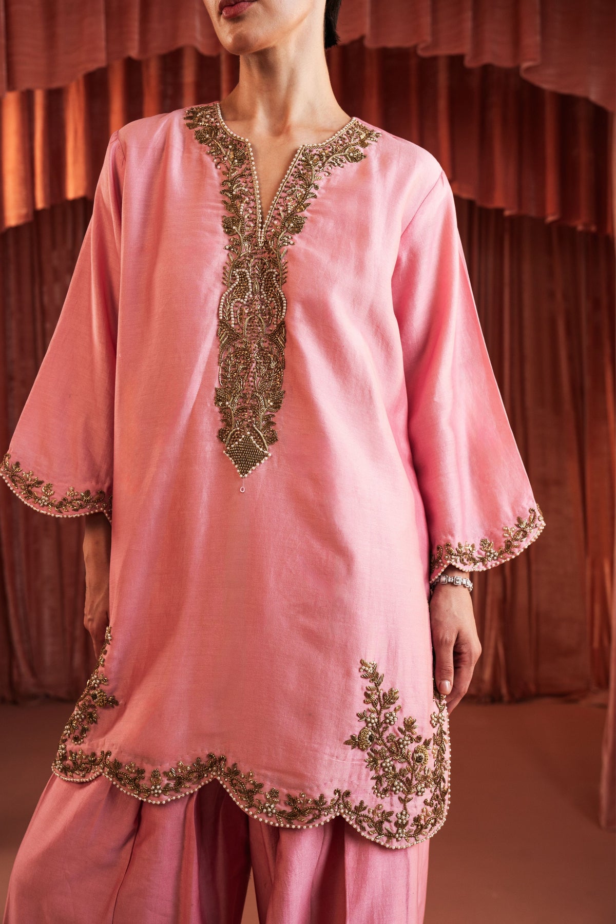Blush Chanderi Silk Embroidered Kurta Set