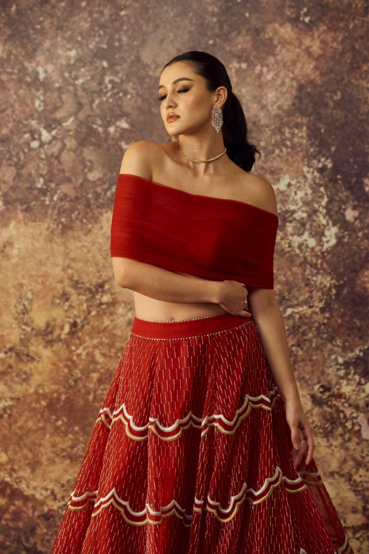 Red Organza Lehenga Set