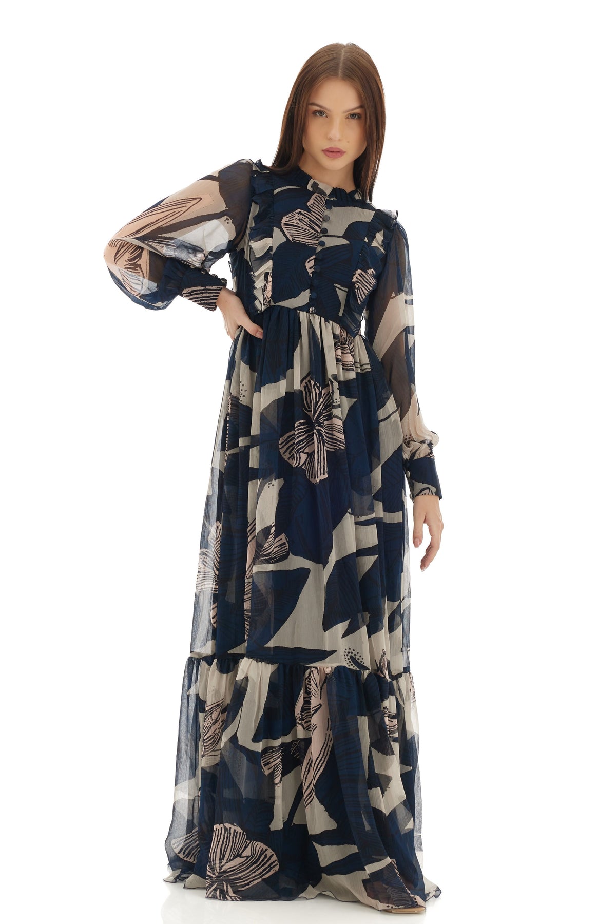 Blue and White Long Dress