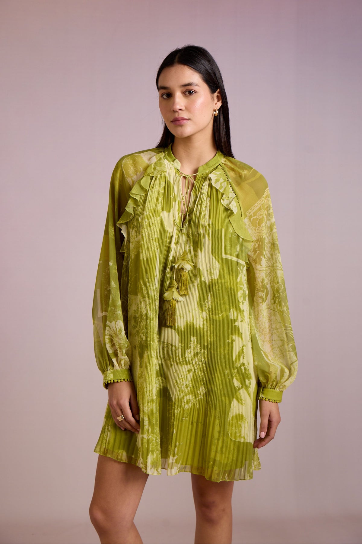 Alba Tie-Up Pleated Mini Dress