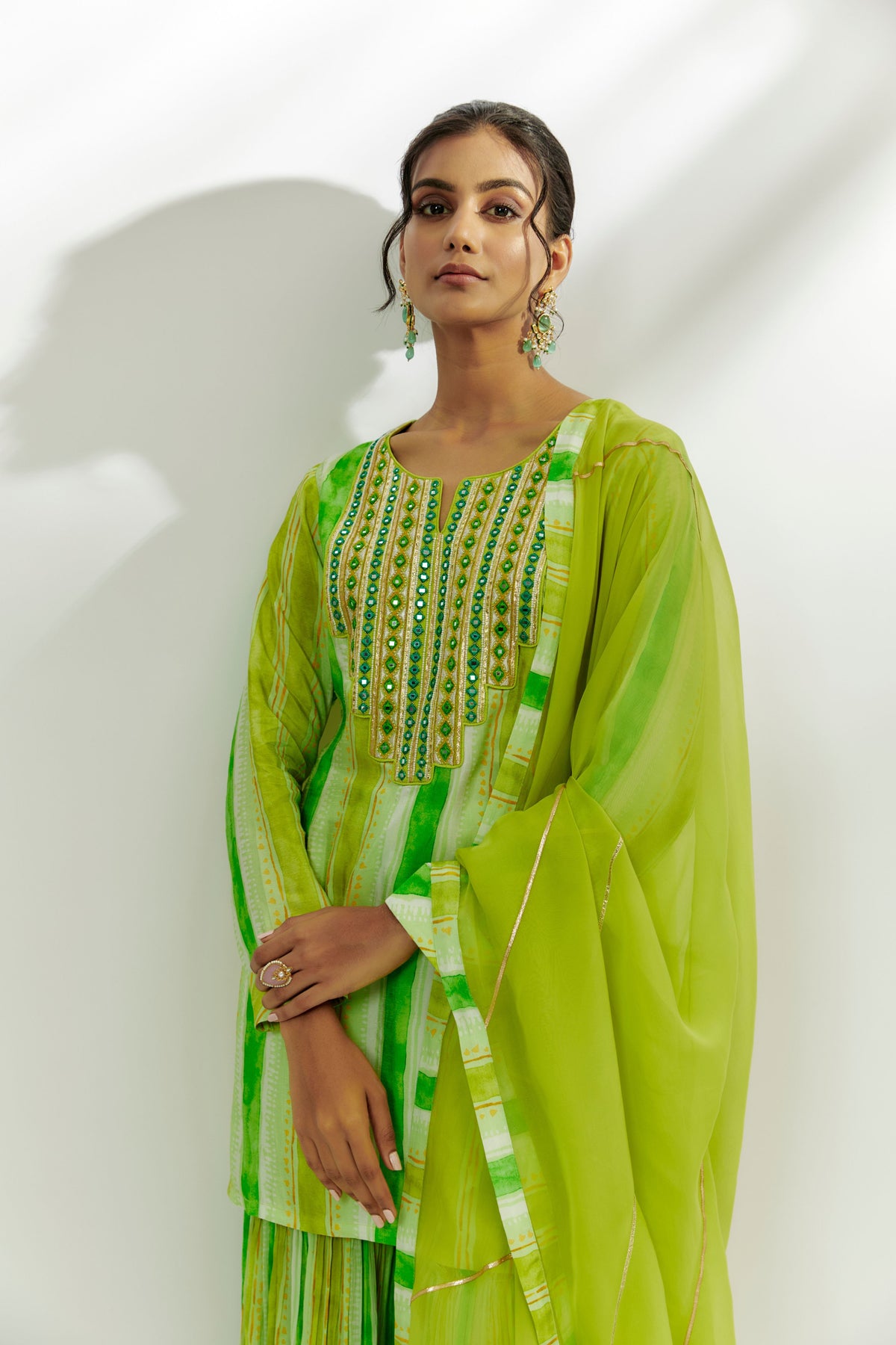 Lime Green Embroidered Garara Set