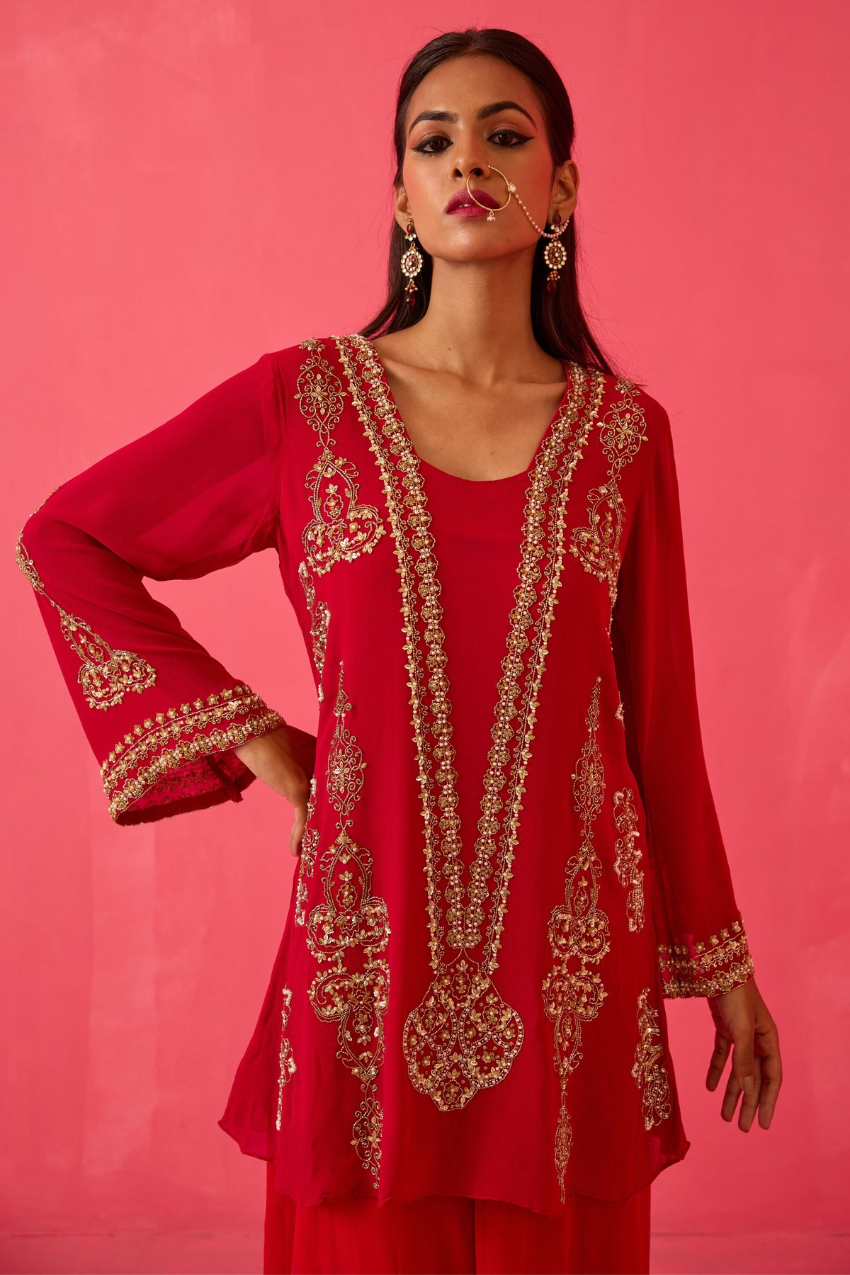 Crimson Red Sharara Set
