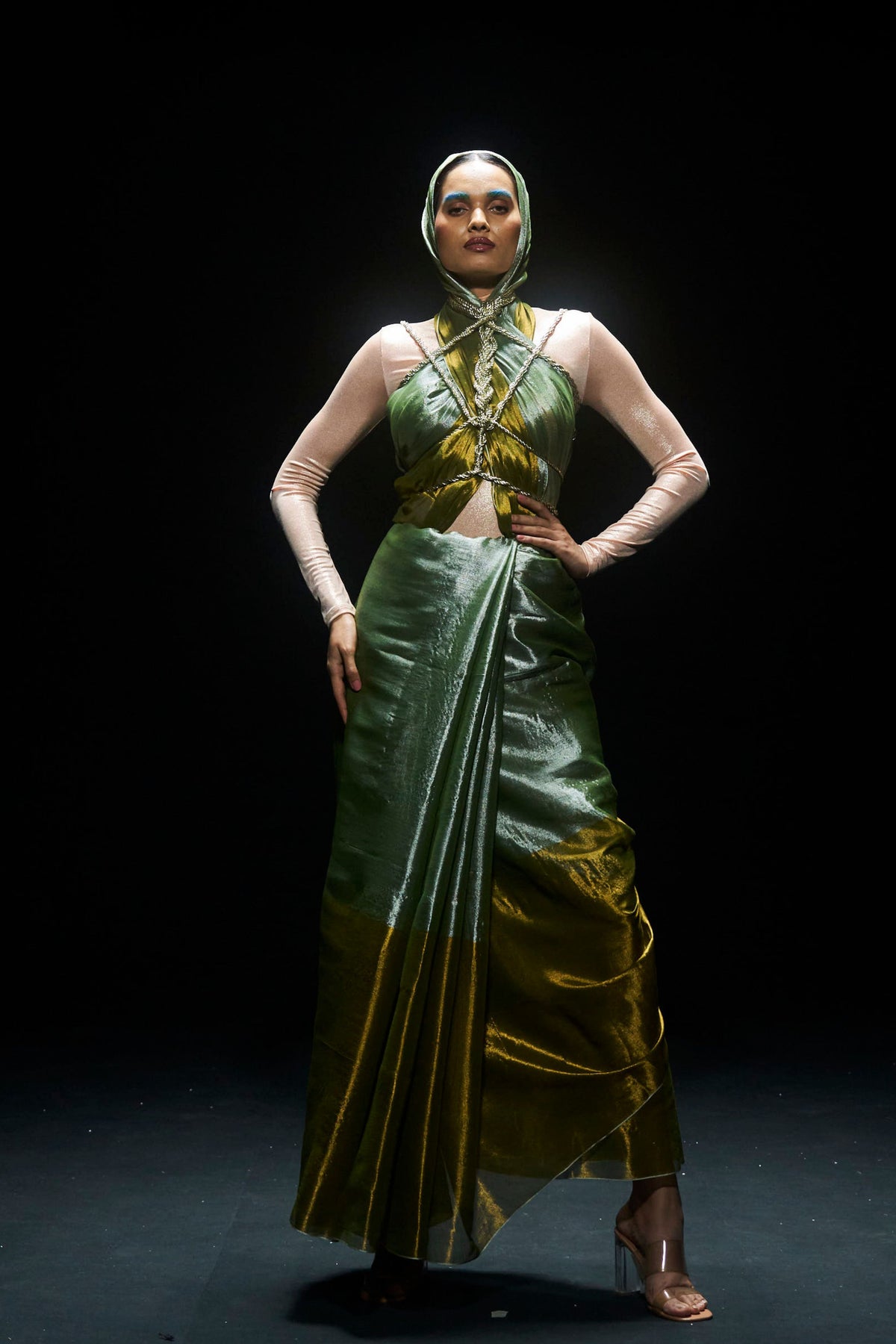 Green and Gold Tissue Saree