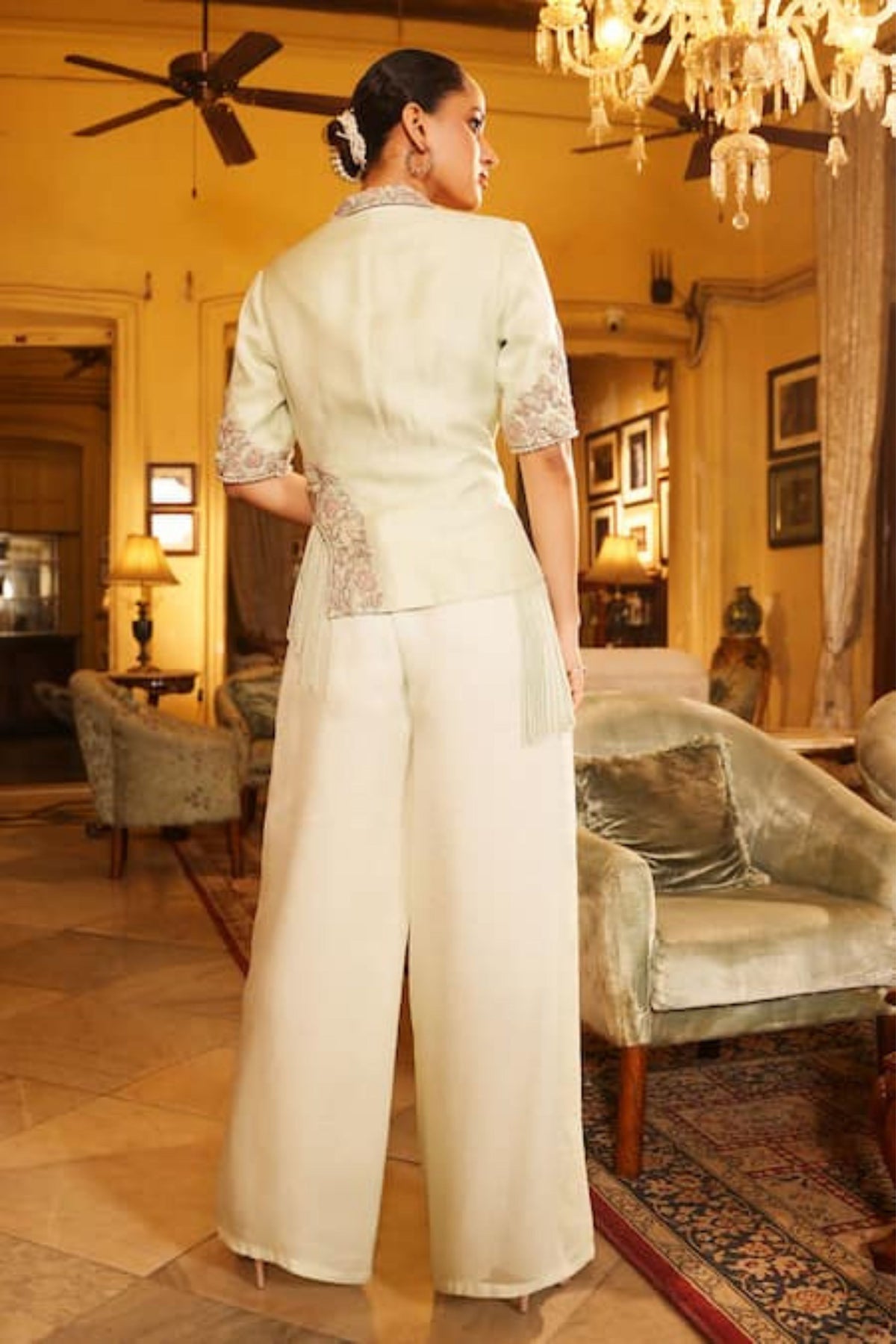 Hand Embroidered Side Cutout Jacket Set