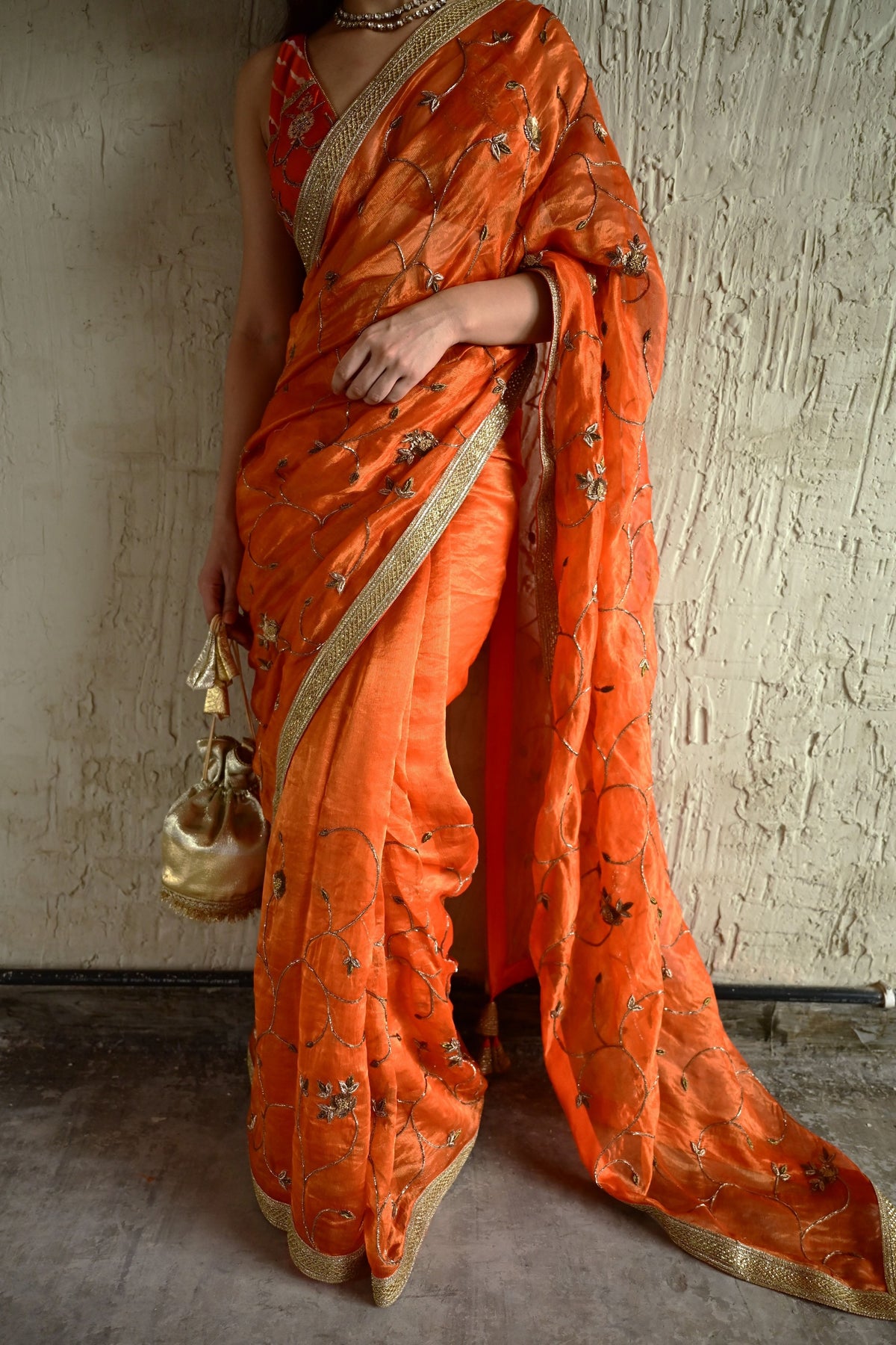 Burnt Orange Bel Saree