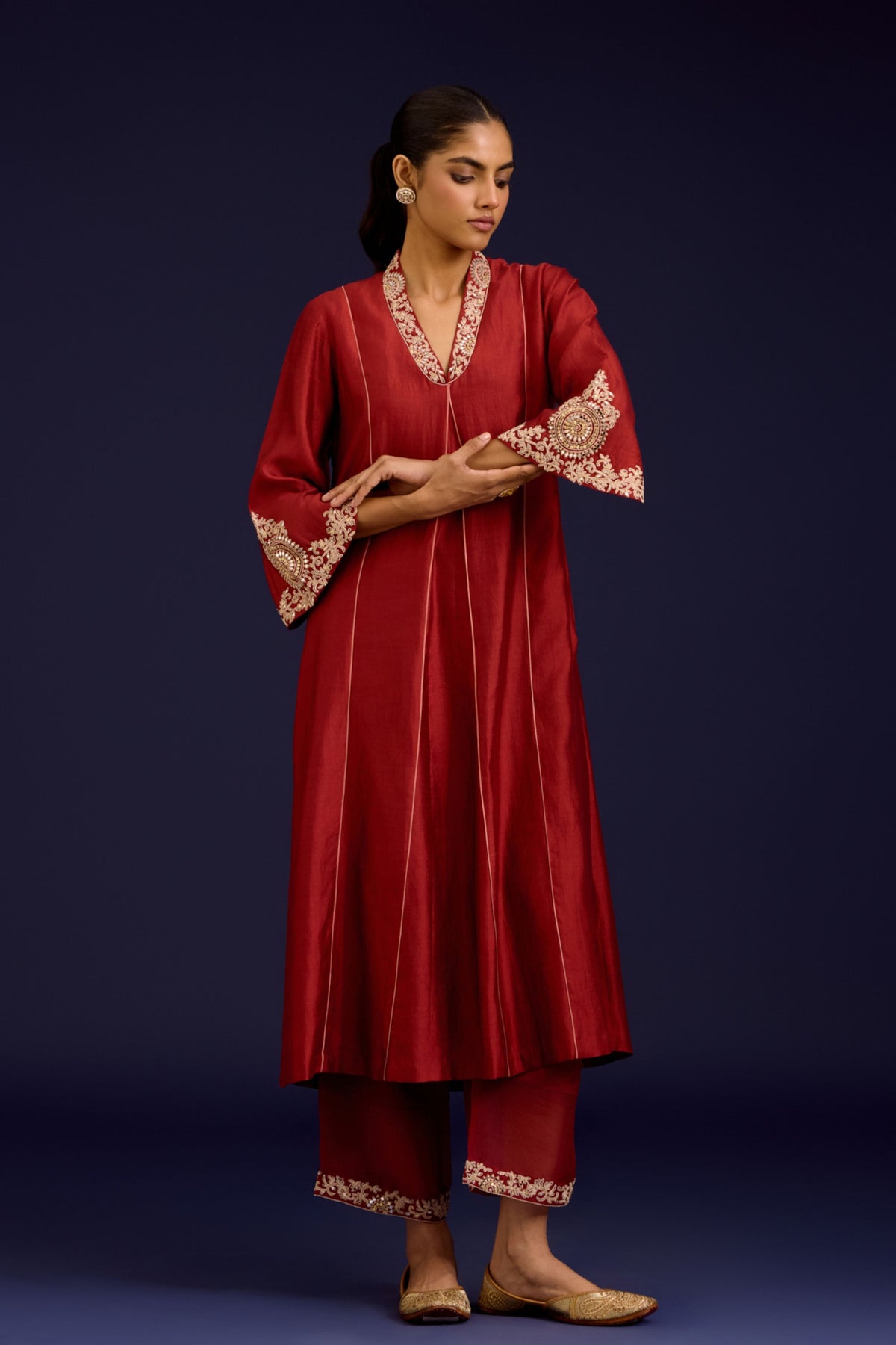 Rust Embroidered Kurta Set