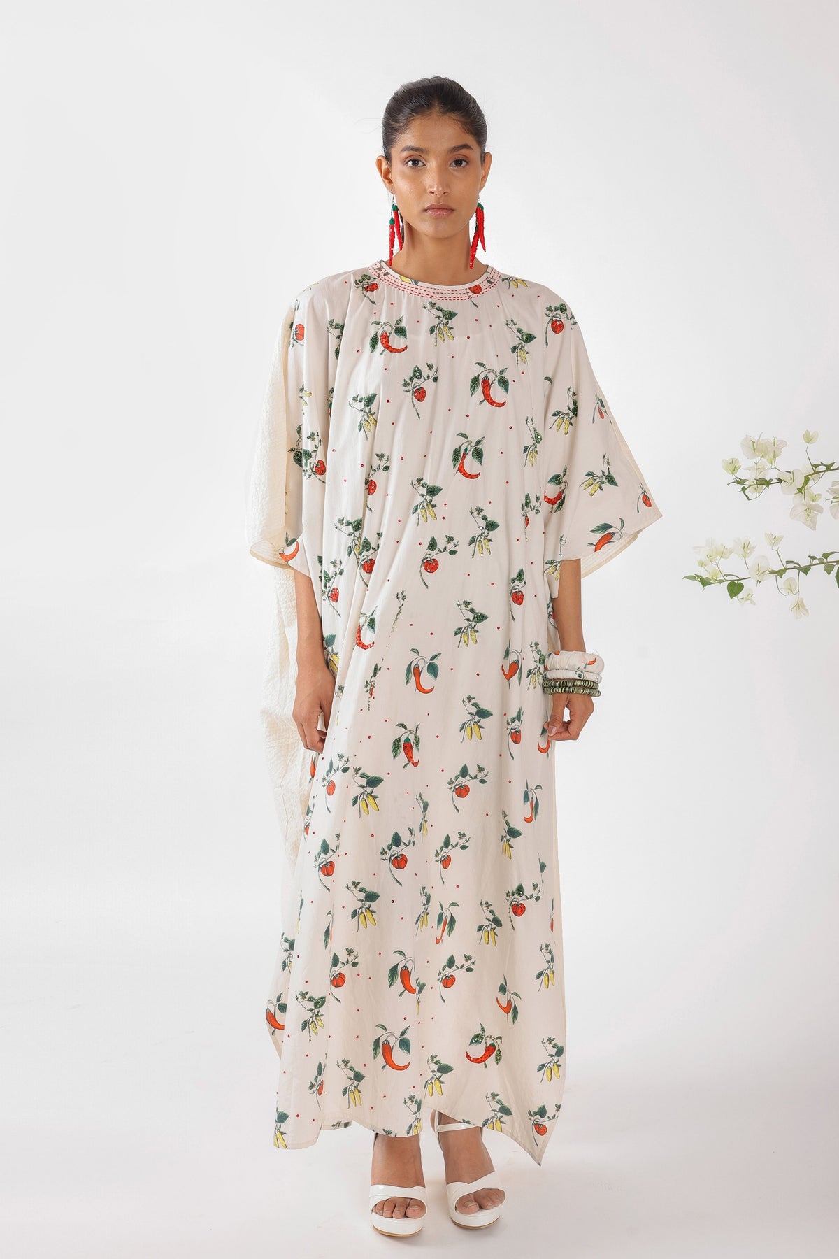 Seersucker Embroidered Kaftan