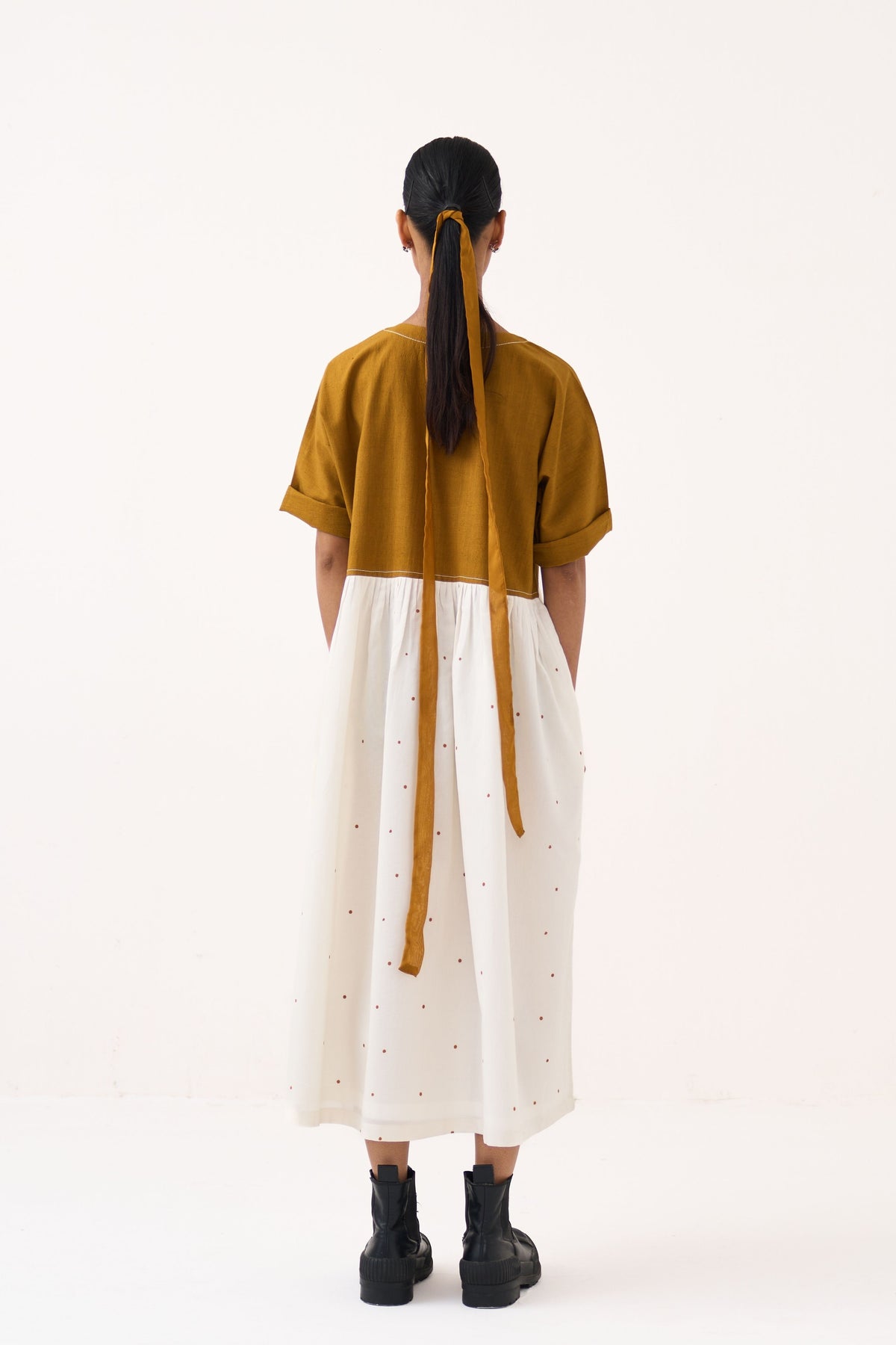 Yoke Gather Polka Dress