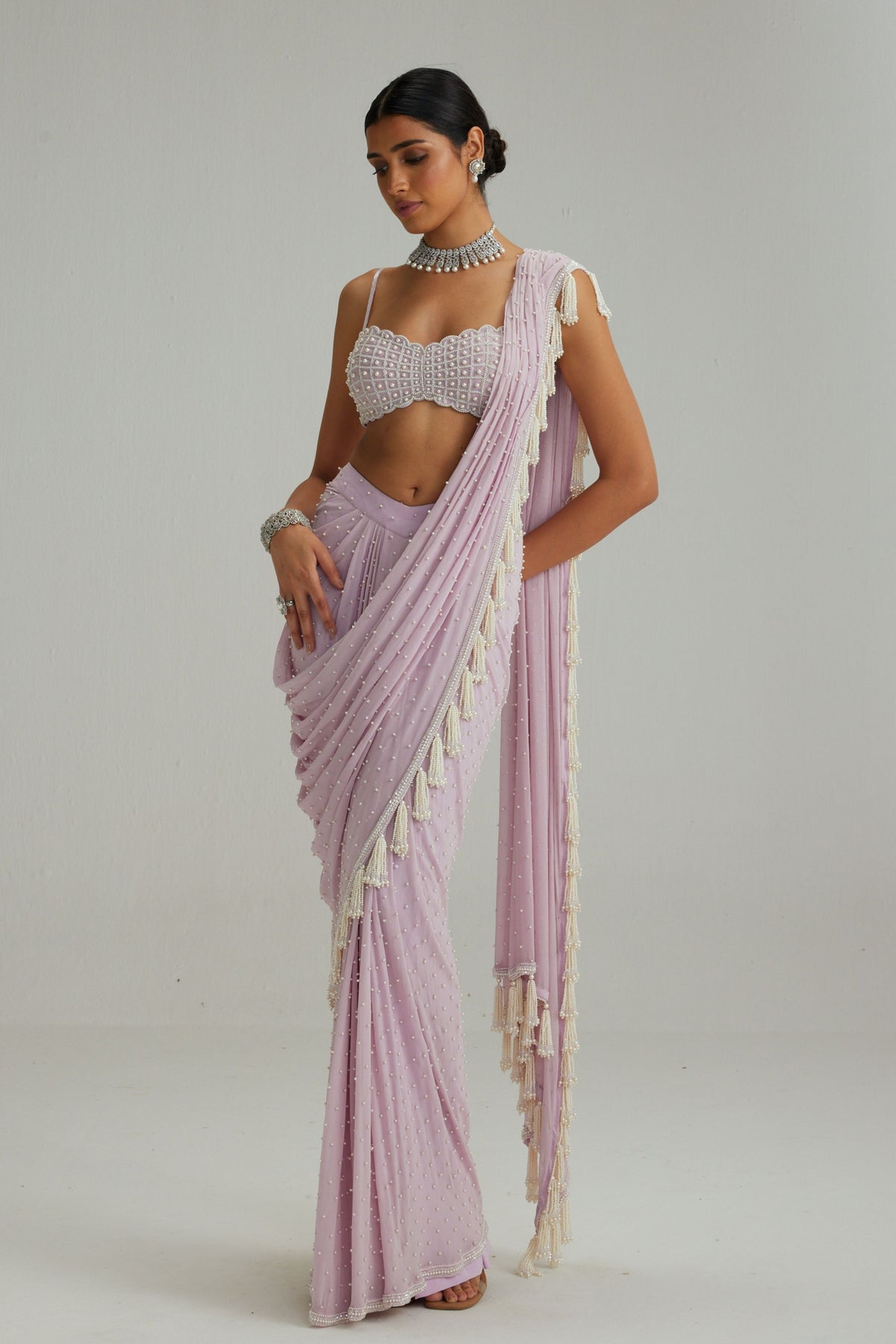 Lavender Draped Saree Set