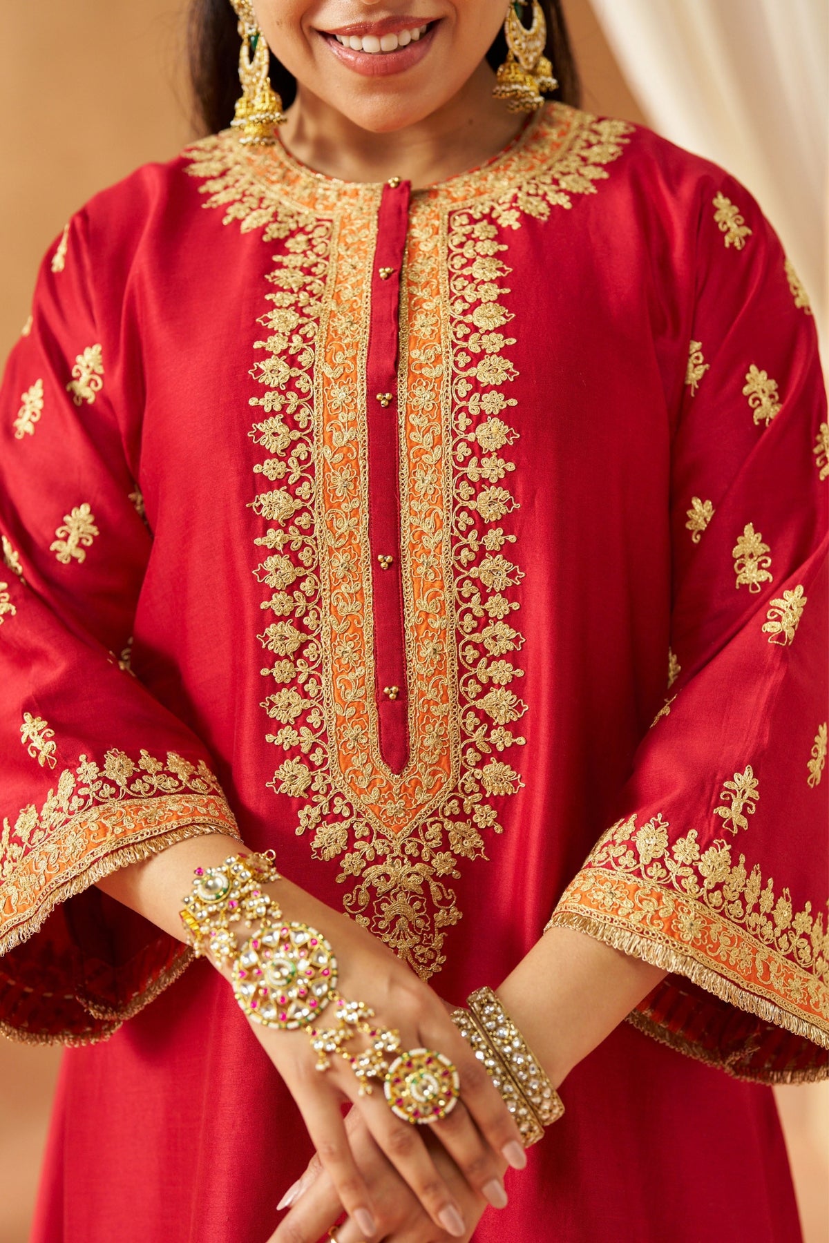 Zeenal Deep Red A-Line Kurta Set