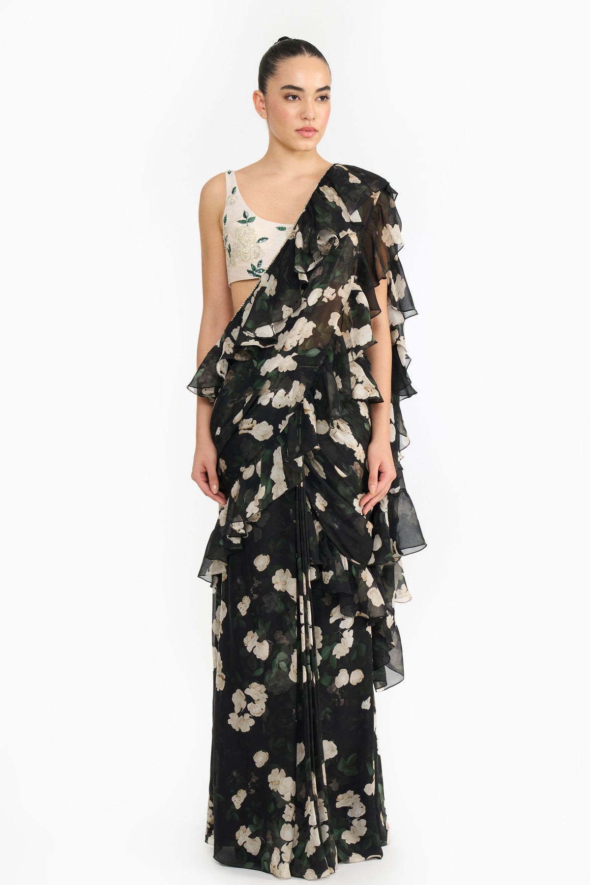 Ivory Rose Creeper Saree Set