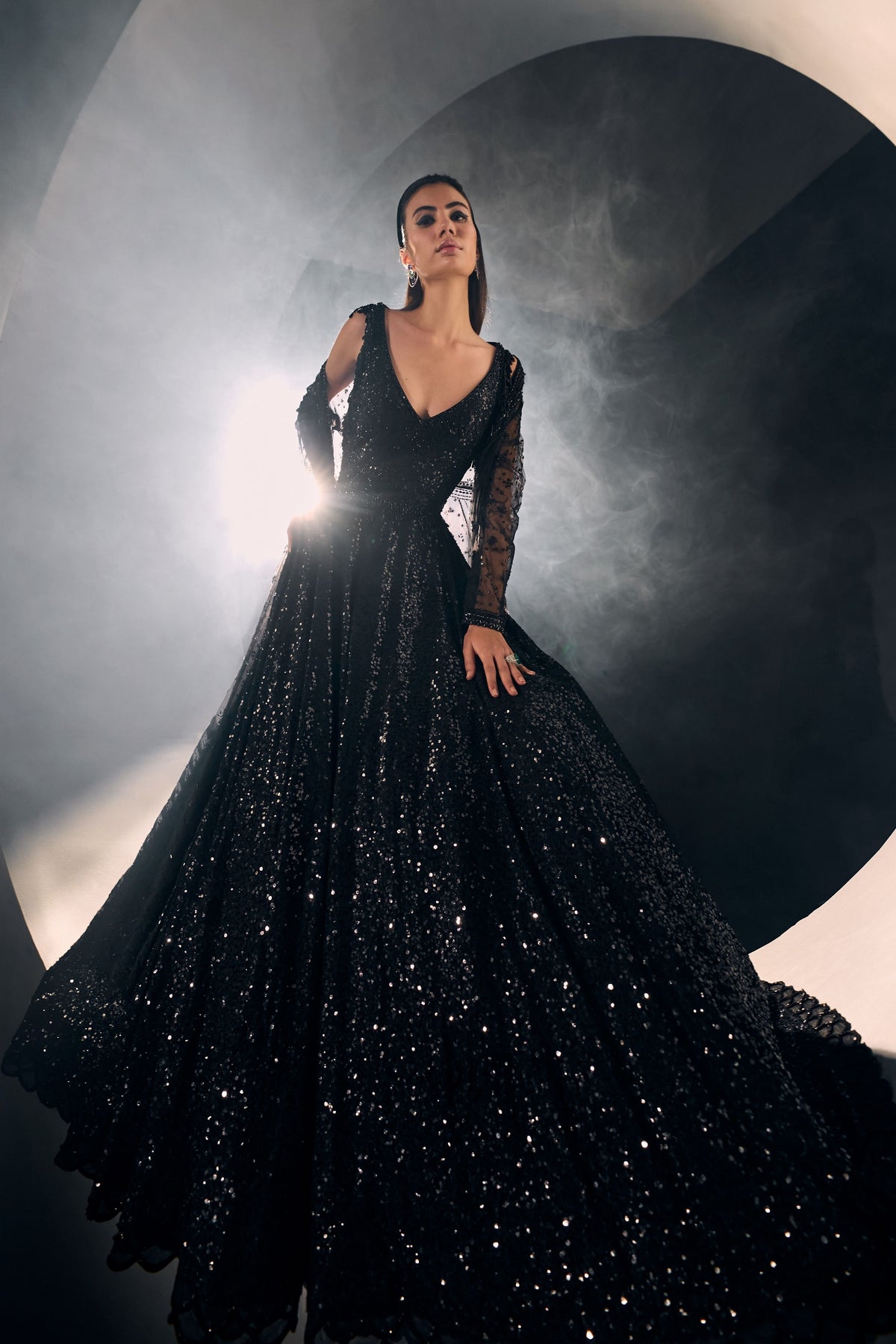Black Sequins and Cutdana Gown