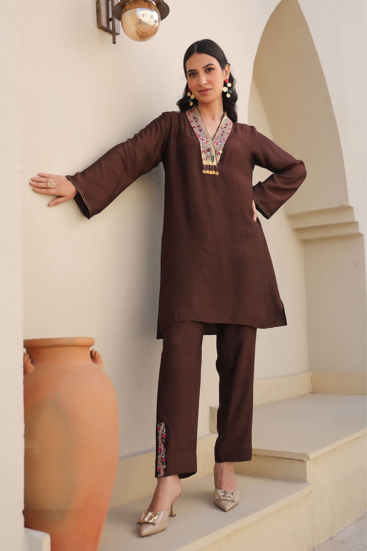 Zardosi Paisley V Neck Co-ord Set