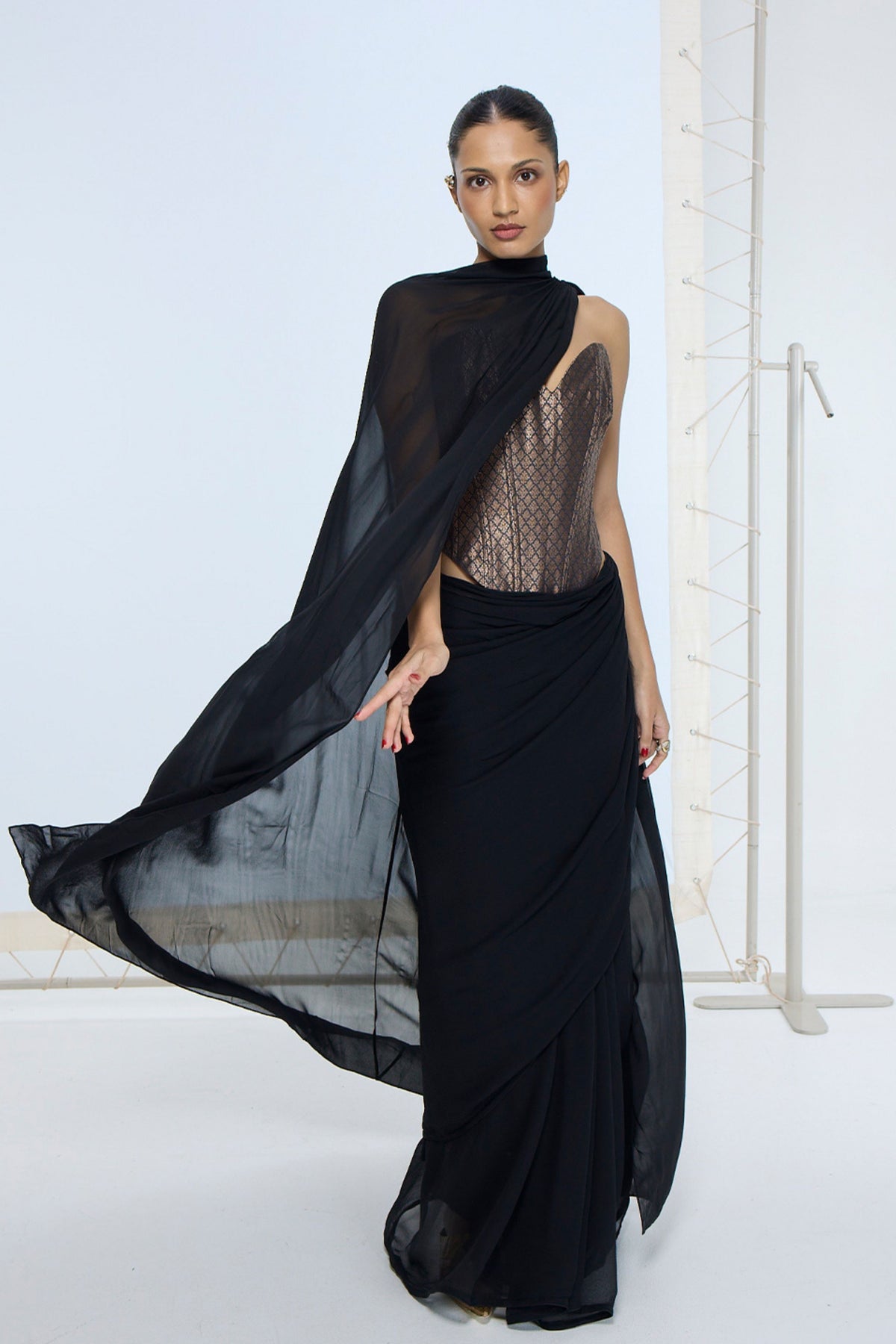 Midnight Black Brooch Saree