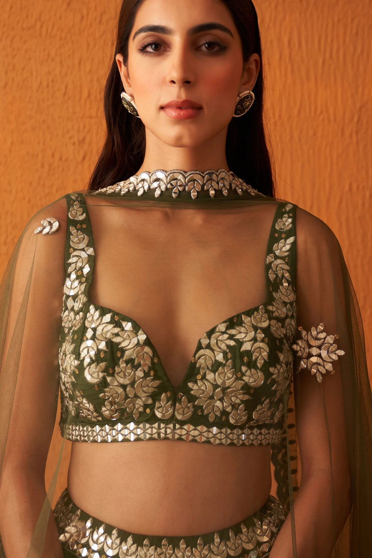 Forest Green Raw Silk Lehenga Set