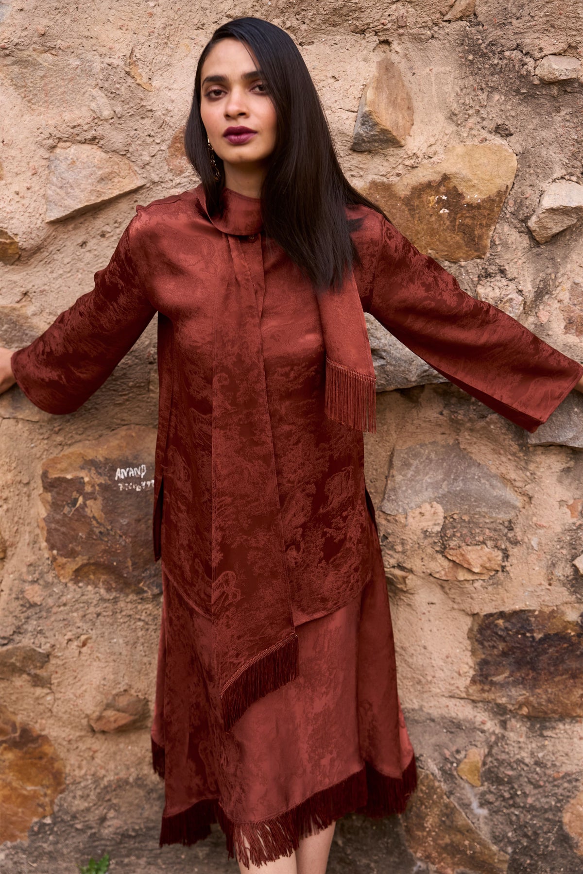 Umber Fringe Skirt Set